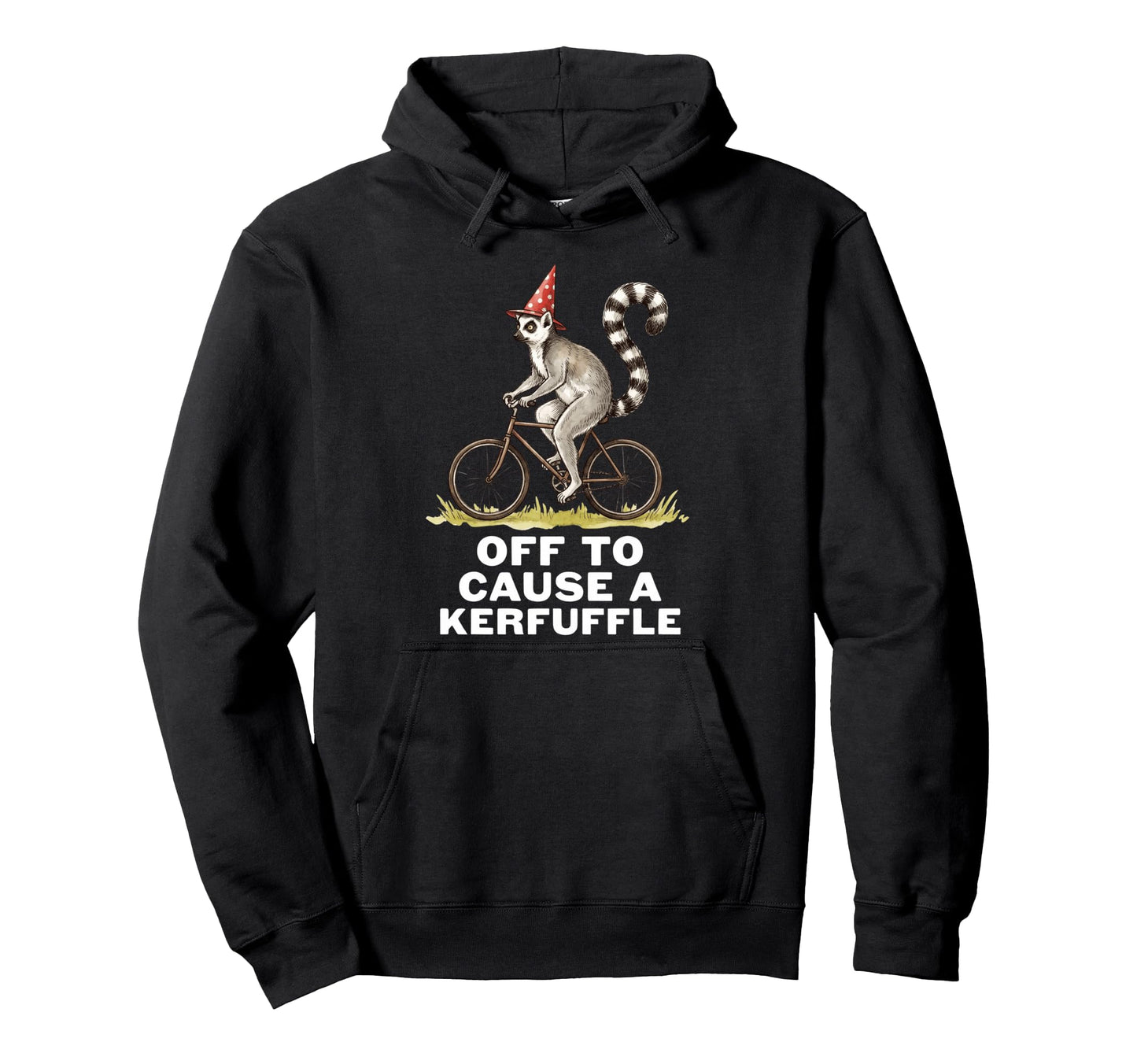 Off To Cause Kerfuffle Lemur Funny Hoodie - Fun Novelty Design for Adults - T-Shirt, Sweatshirt, Hoodie