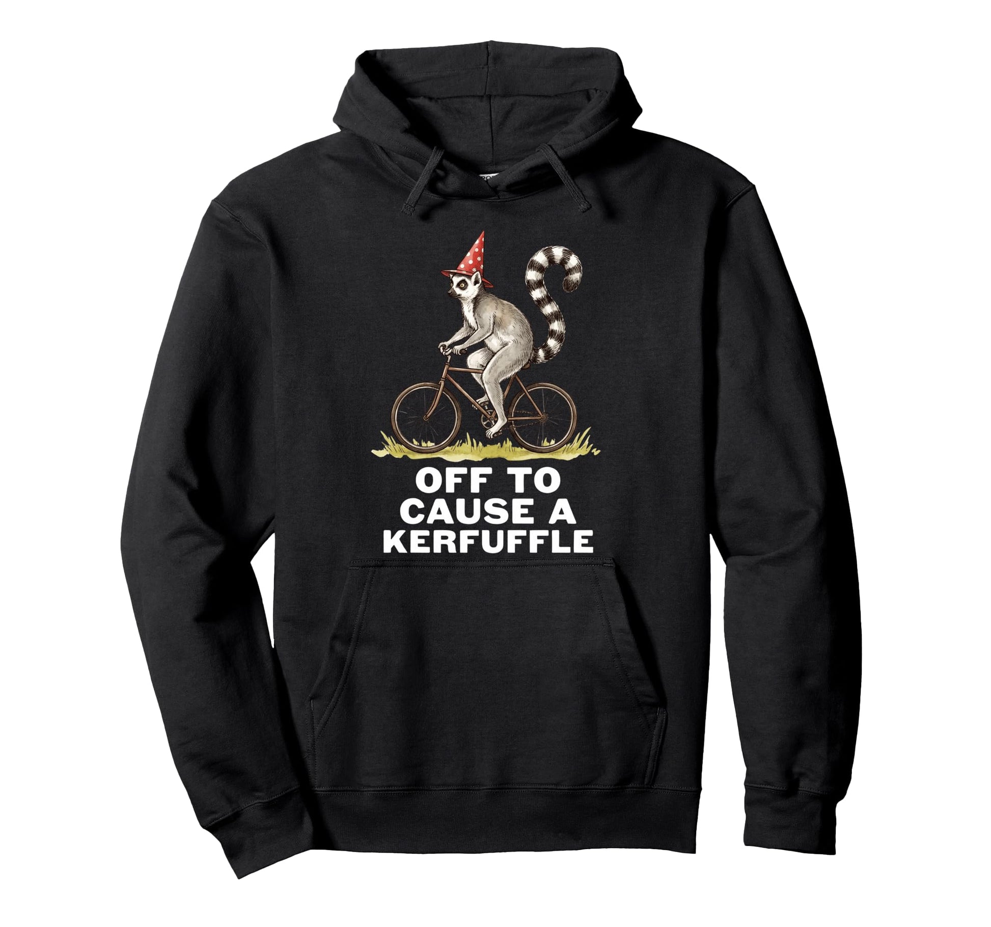 Off To Cause Kerfuffle Lemur Funny Hoodie - Fun Novelty Design for Adults - T-Shirt, Sweatshirt, Hoodie