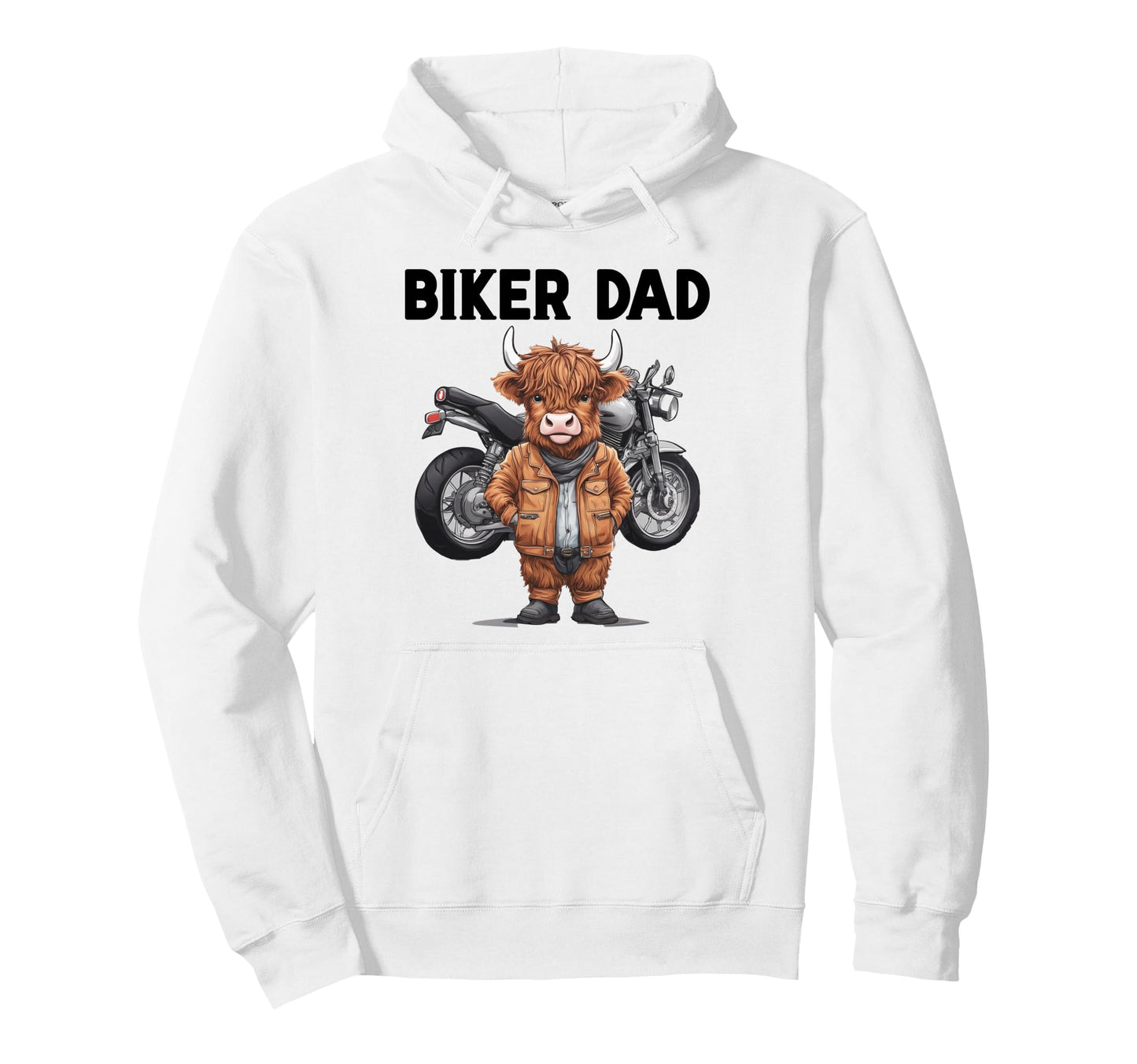 Biker Dad Funny Biker Scottish Highland Cow Hoodie - Unique Graphic Unisex - T-Shirt, Sweatshirt, Hoodie