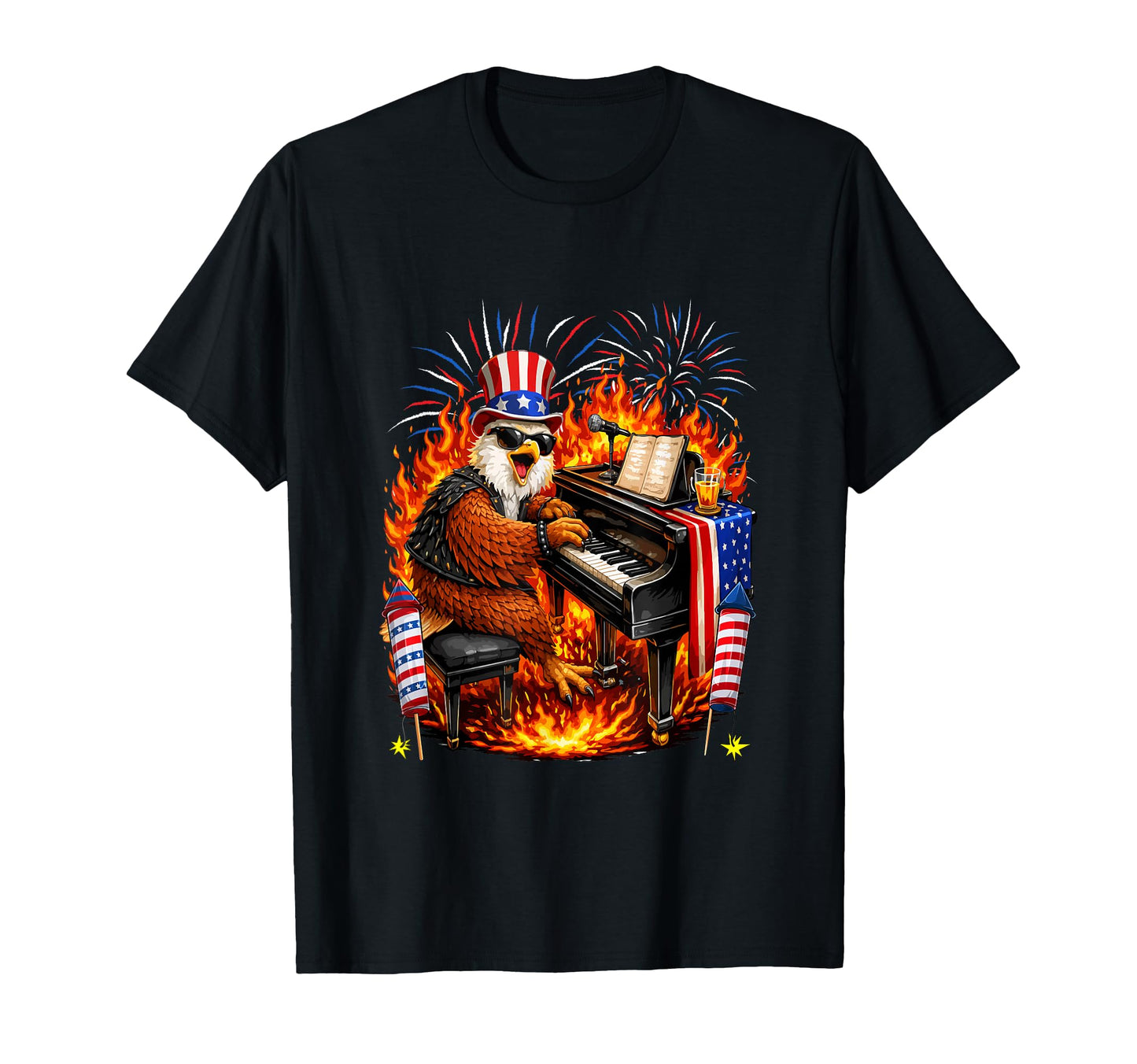 4Th July Eagle Playing Piano Instrument T-Shirt - Unique Graphic Unisex - T-Shirt, Sweatshirt, Hoodie
