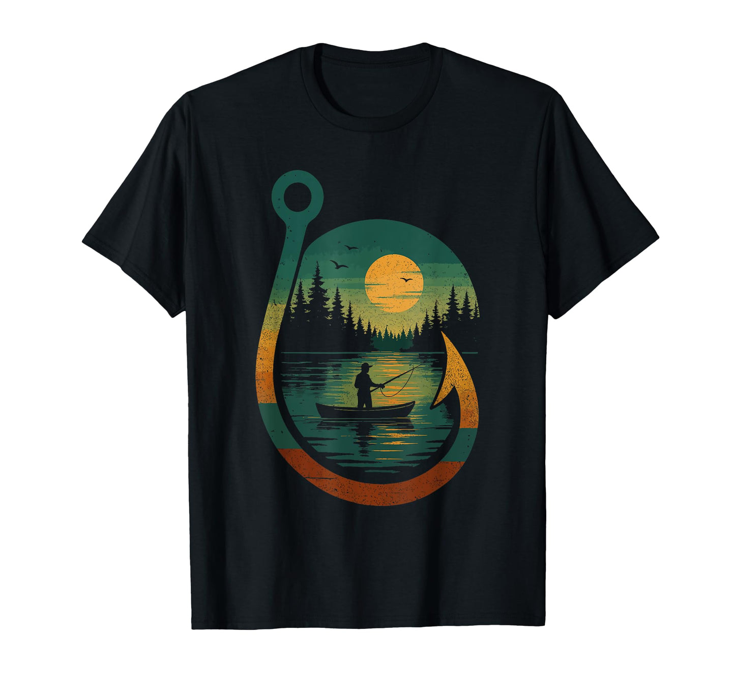 Fishing Canoe Sunset Hook Dad T-Shirt - Fun Novelty Design Men Women - T-Shirt, Sweatshirt, Hoodie