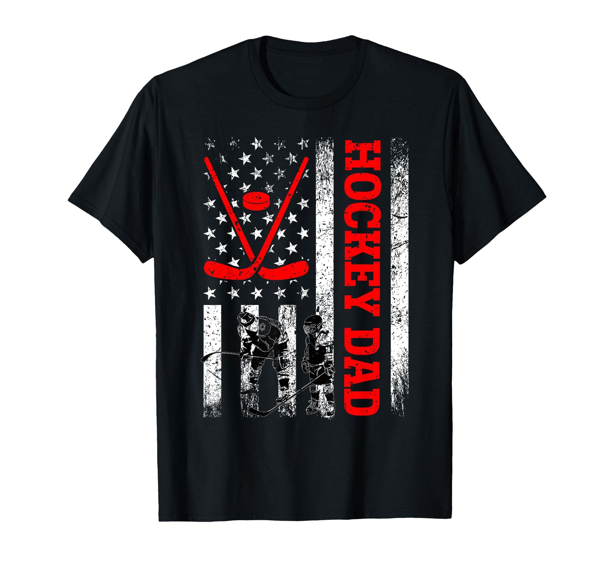 American Flag Dad Ice Hockey Dad Winter T-Shirt - Graphic Print Men Women - T-Shirt, Sweatshirt, Hoodie