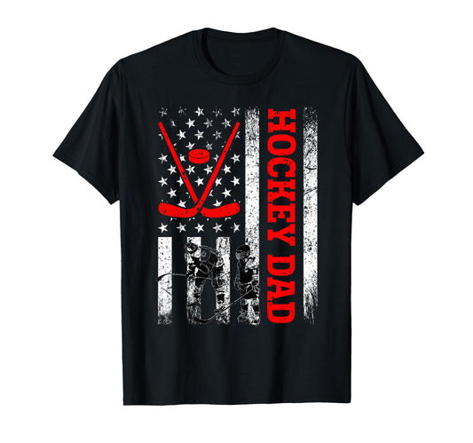 American Flag Dad Ice Hockey Dad Winter T-Shirt - Graphic Print Men Women - T-Shirt, Sweatshirt, Hoodie