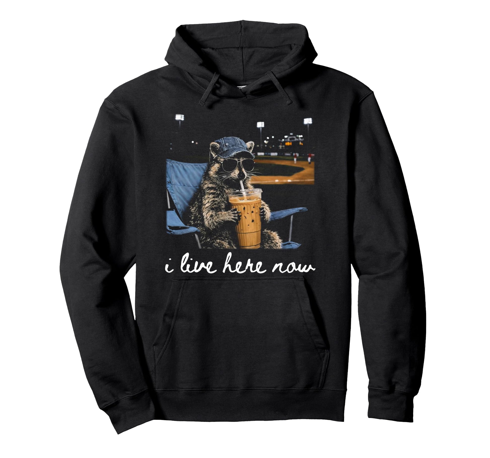 Funny Raccoon Baseball Iced Coffee Hoodie - Fun Novelty Design for Adults - T-Shirt, Sweatshirt, Hoodie