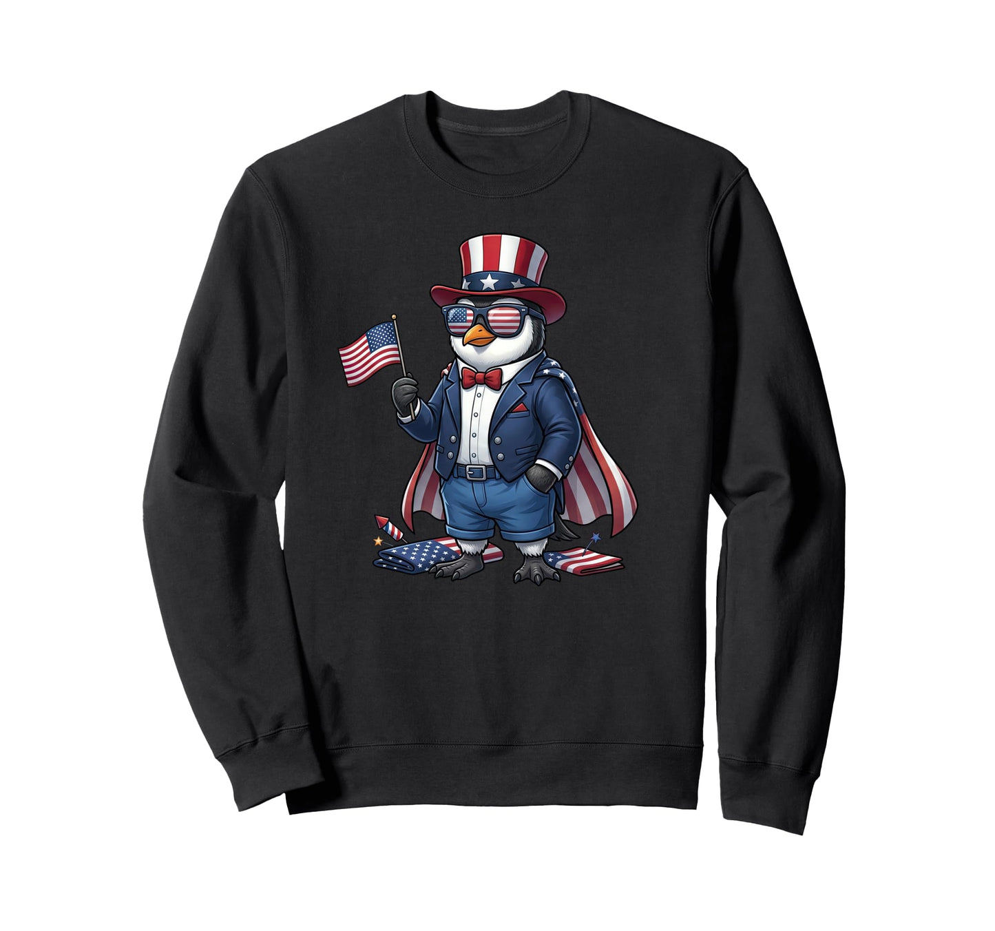 Funny Penguin American Usa Flag Sweatshirt - Casual Everyday Wear Unisex - T-Shirt, Sweatshirt, Hoodie