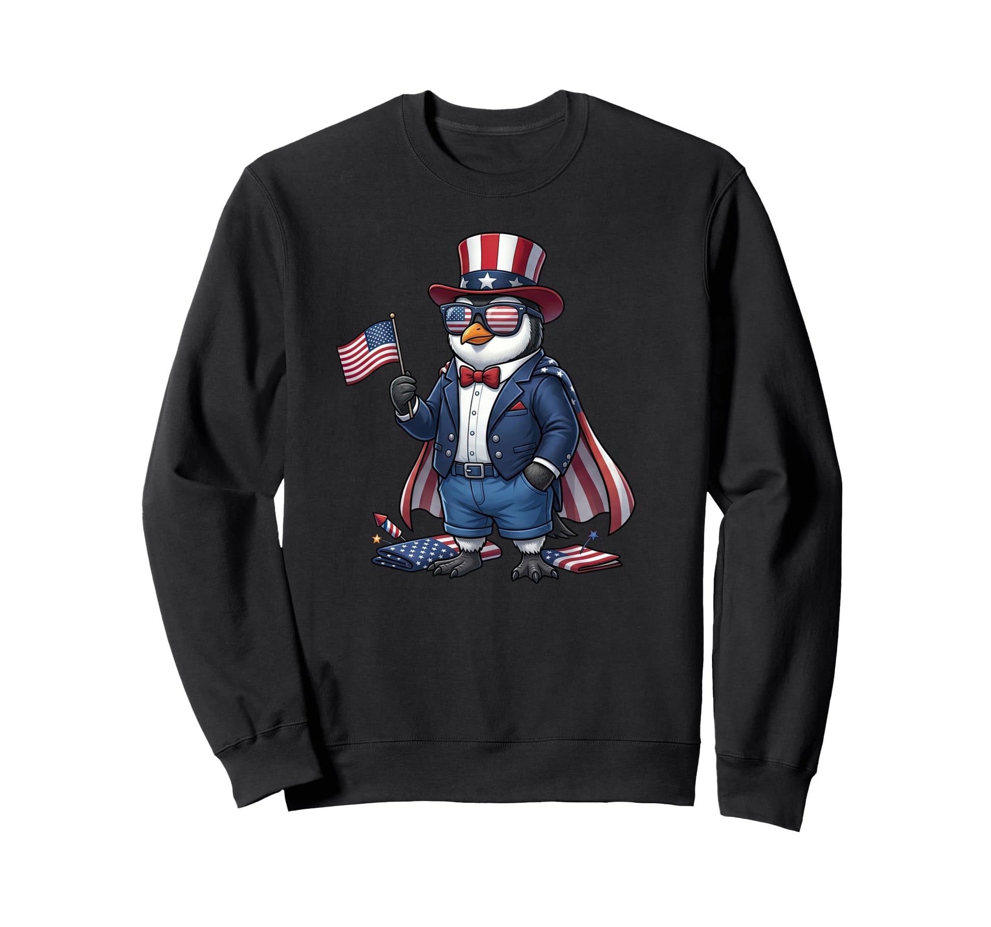 Funny Penguin American Usa Flag Sweatshirt - Casual Everyday Wear Unisex - T-Shirt, Sweatshirt, Hoodie