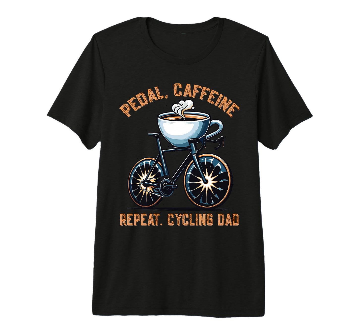 Pedal Caffeine Repeat Cycling Dad T-Shirt - Trendy Graphic for Adults - T-Shirt, Sweatshirt, Hoodie