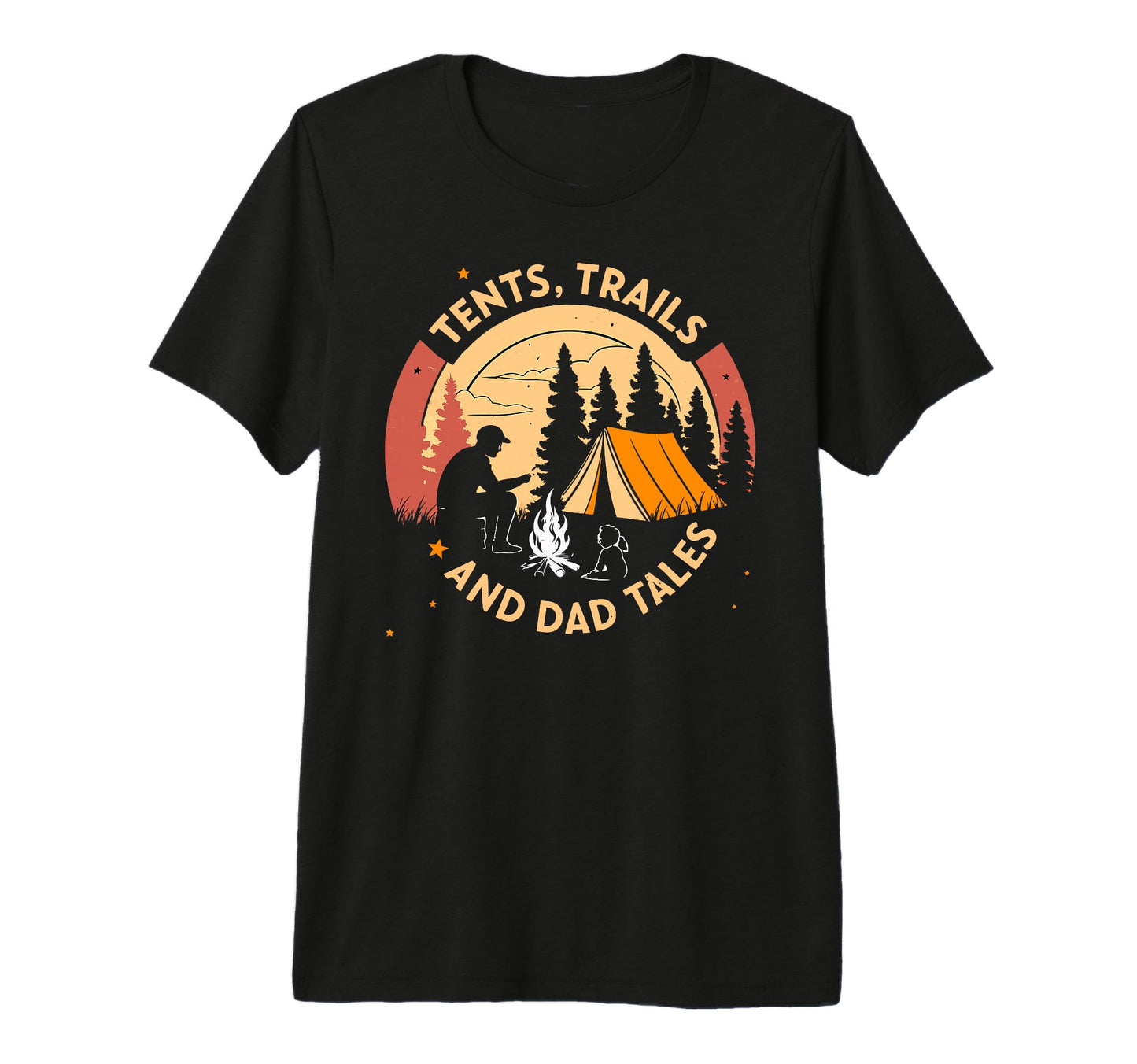 Tents Trails And Dad Tales Family T-Shirt - Aesthetic Graphic for Adults - T-Shirt, Sweatshirt, Hoodie