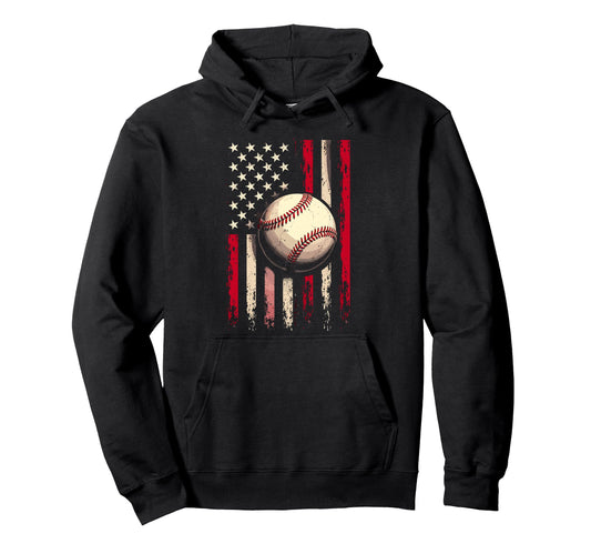 Baseball Us Flag Baseball Lover Dad Hoodie - Minimalist Print Men Women - T-Shirt, Sweatshirt, Hoodie