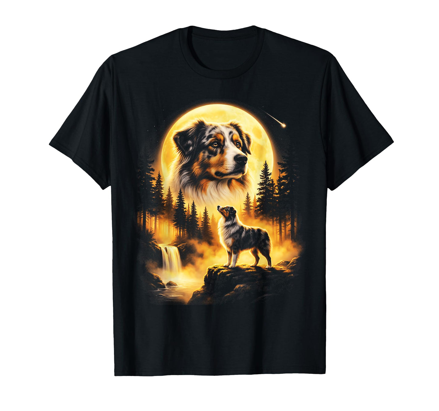 Australian Shepherd Dog Howling To Moon T-Shirt - Streetwear Style Unisex - T-Shirt, Sweatshirt, Hoodie