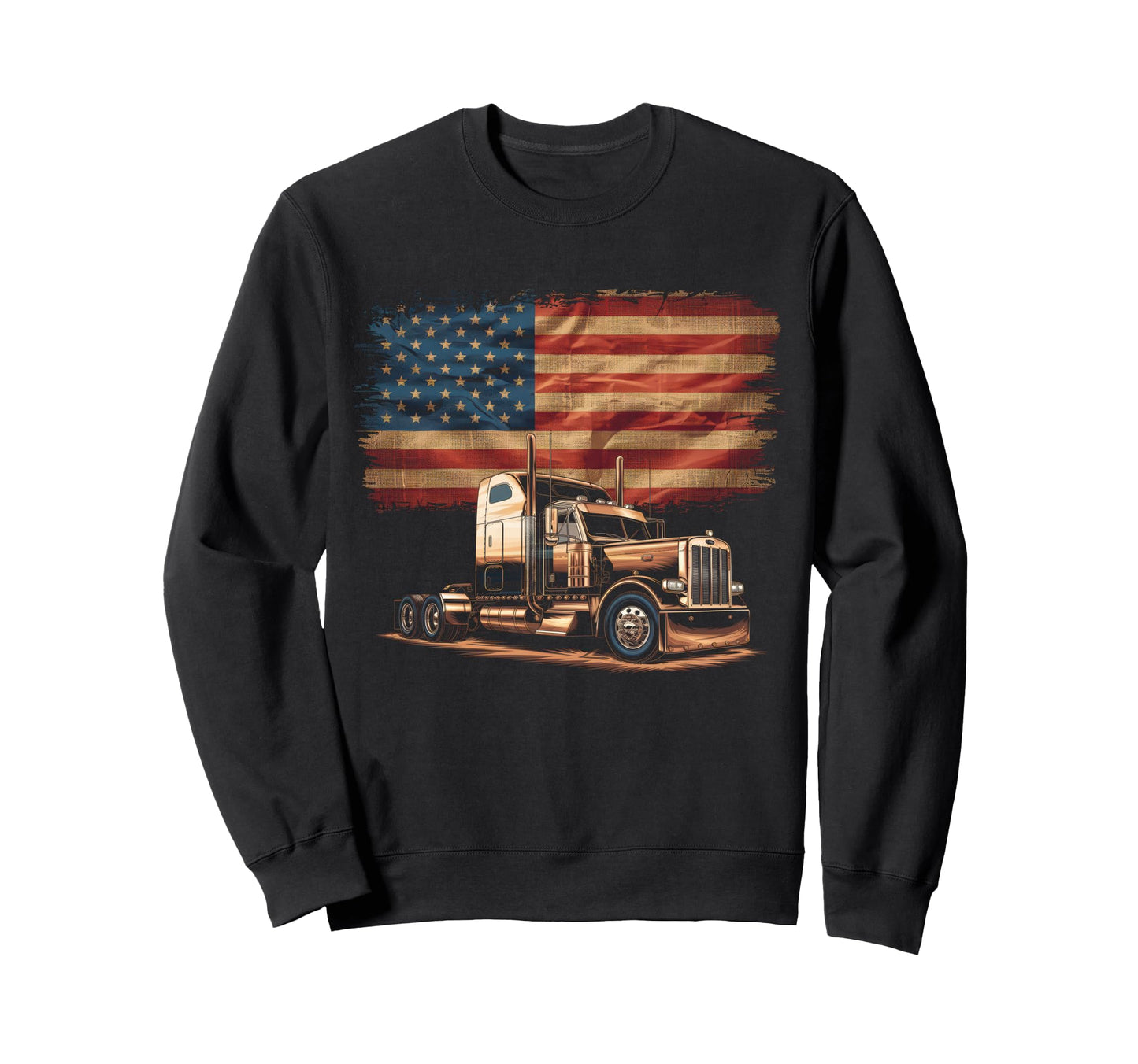 American Flag Trucker Dad Big Rig Sweatshirt - Unique Graphic for Adults - T-Shirt, Sweatshirt, Hoodie
