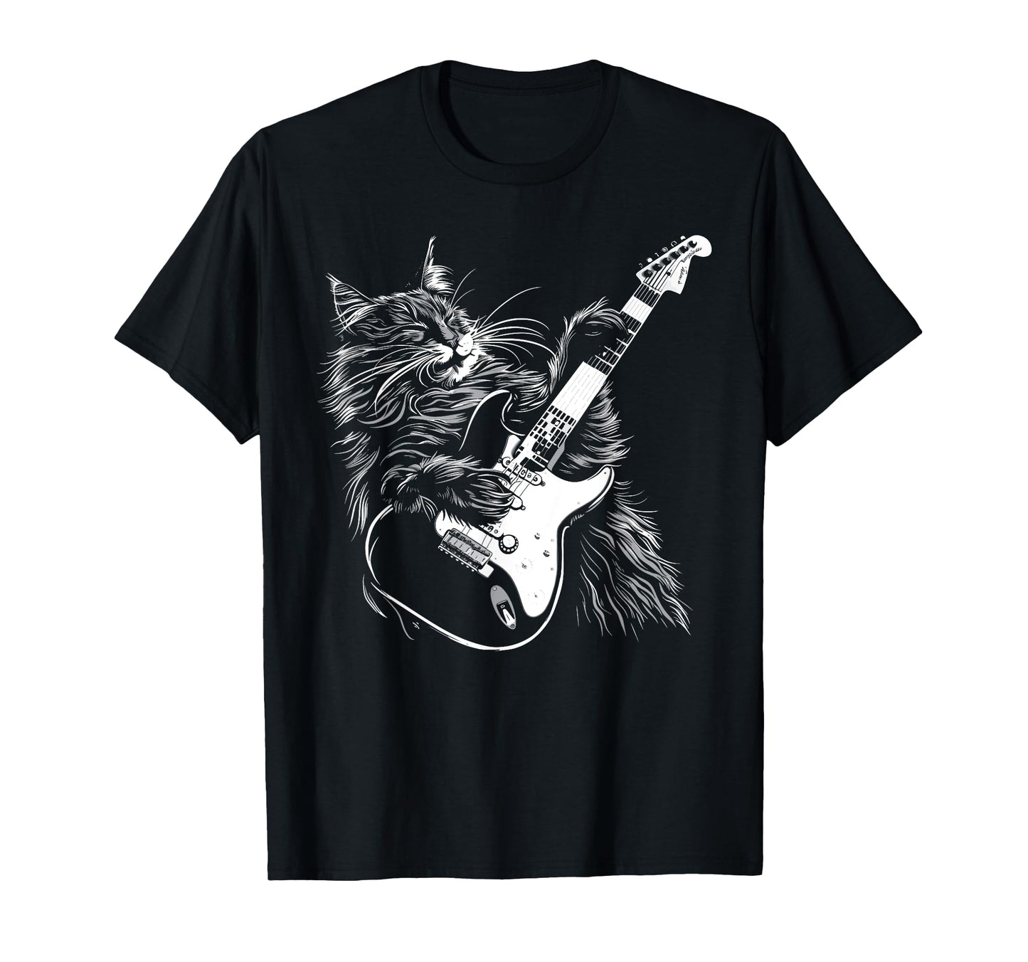 Cat Guitarist Guitar Maine Coon T-Shirt - Casual Everyday Wear Men Women - T-Shirt, Sweatshirt, Hoodie