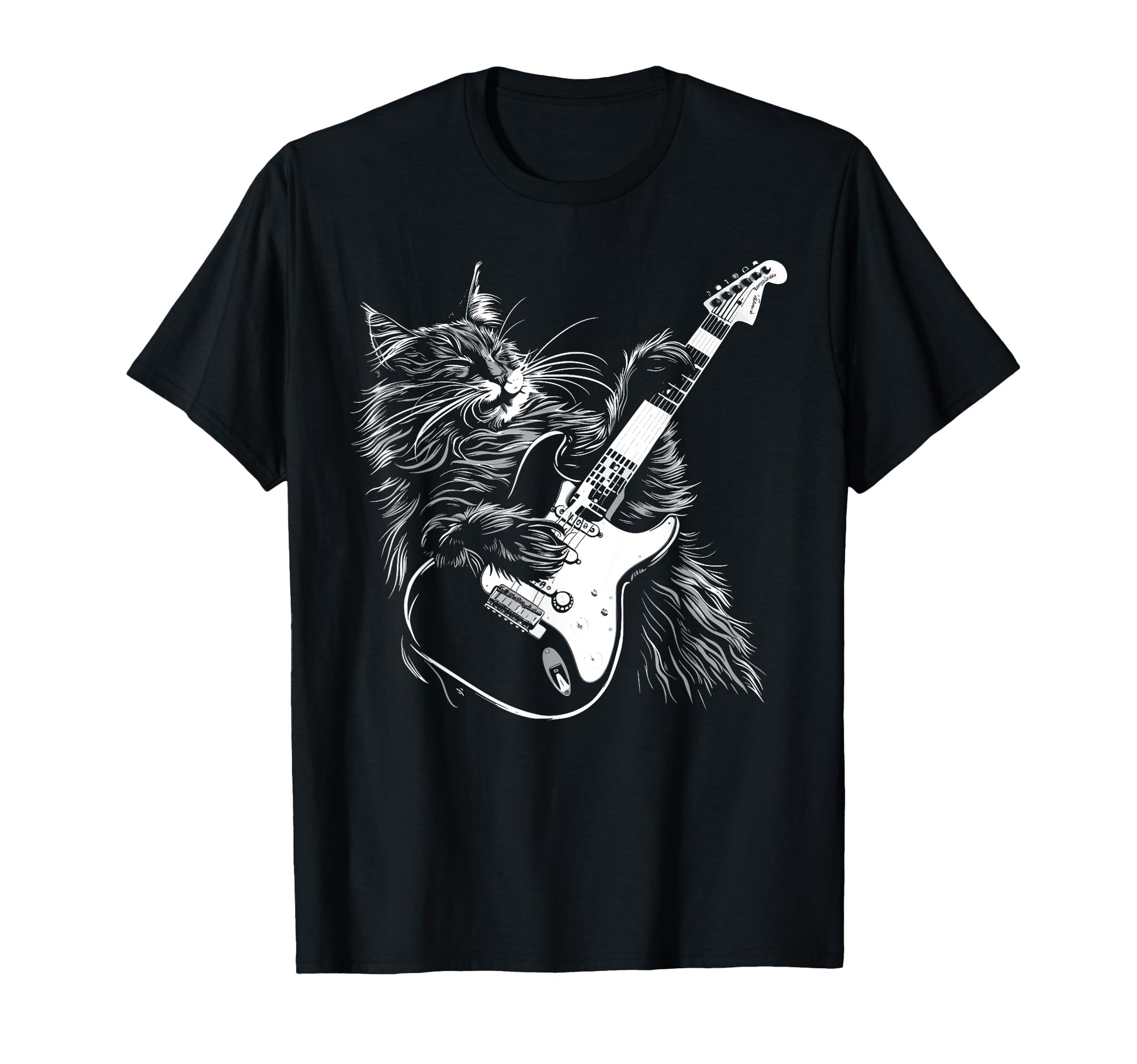 Cat Guitarist Guitar Maine Coon T-Shirt - Casual Everyday Wear Men Women - T-Shirt, Sweatshirt, Hoodie