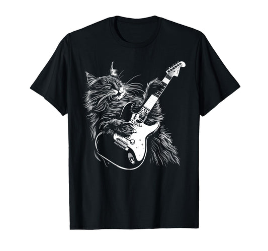 Cat Guitarist Guitar Maine Coon T-Shirt - Casual Everyday Wear Men Women - T-Shirt, Sweatshirt, Hoodie