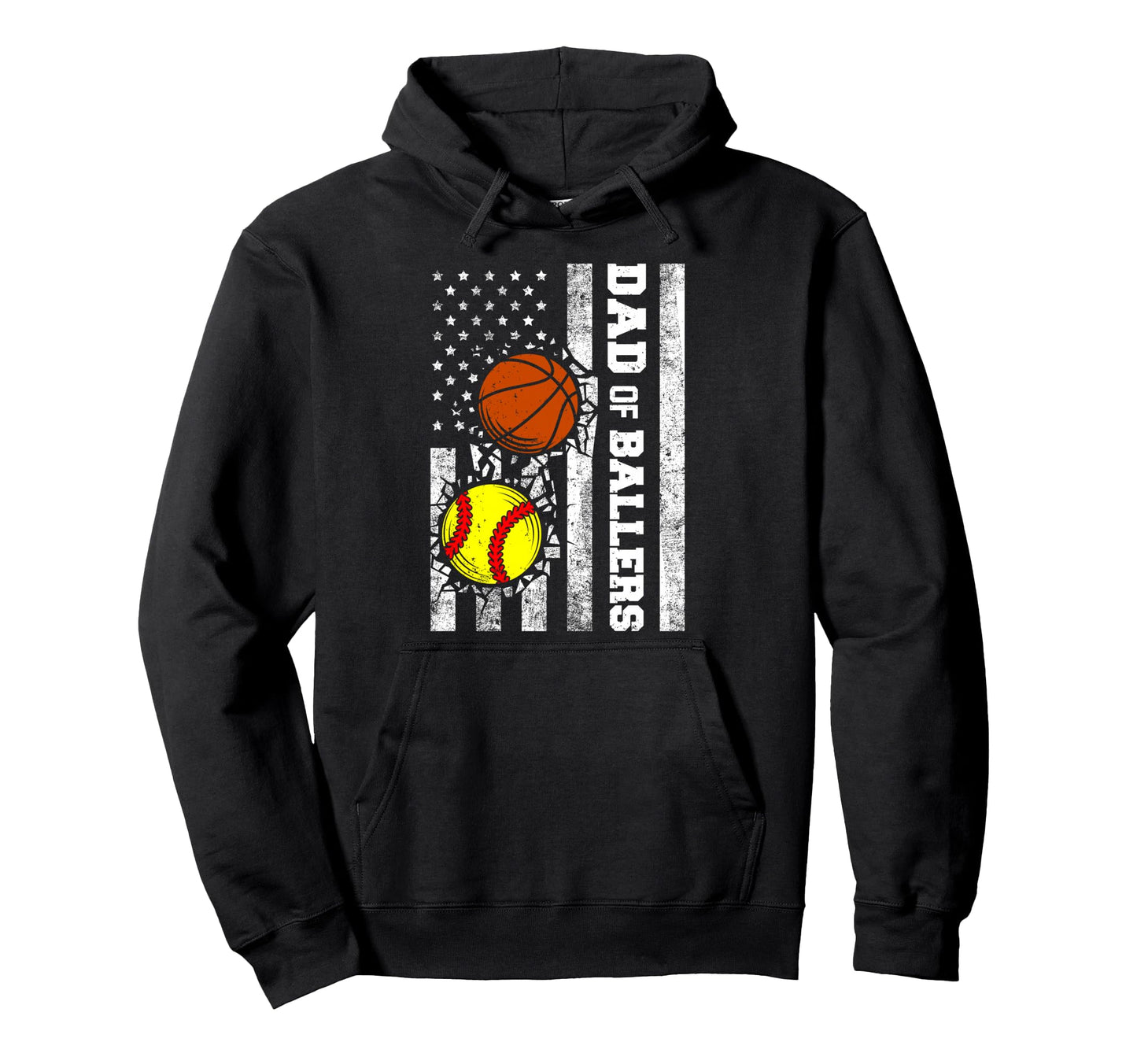 Dad Ballers Funny Usa Flag Softball Hoodie - Novelty Apparel for Adults - T-Shirt, Sweatshirt, Hoodie