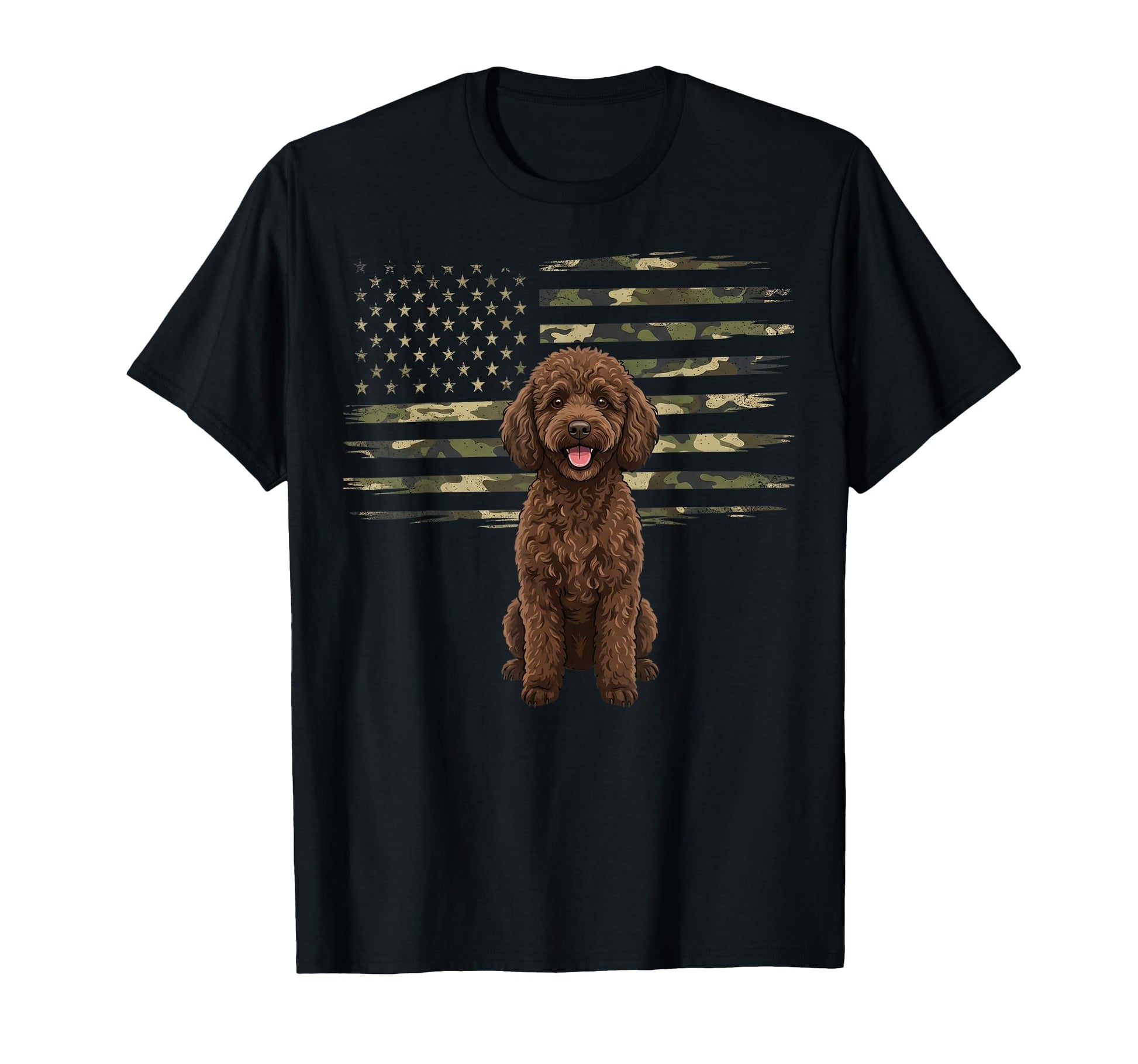 Camo American Flag Poodle 4Th July T-Shirt - Graphic Print Men Women - T-Shirt, Sweatshirt, Hoodie
