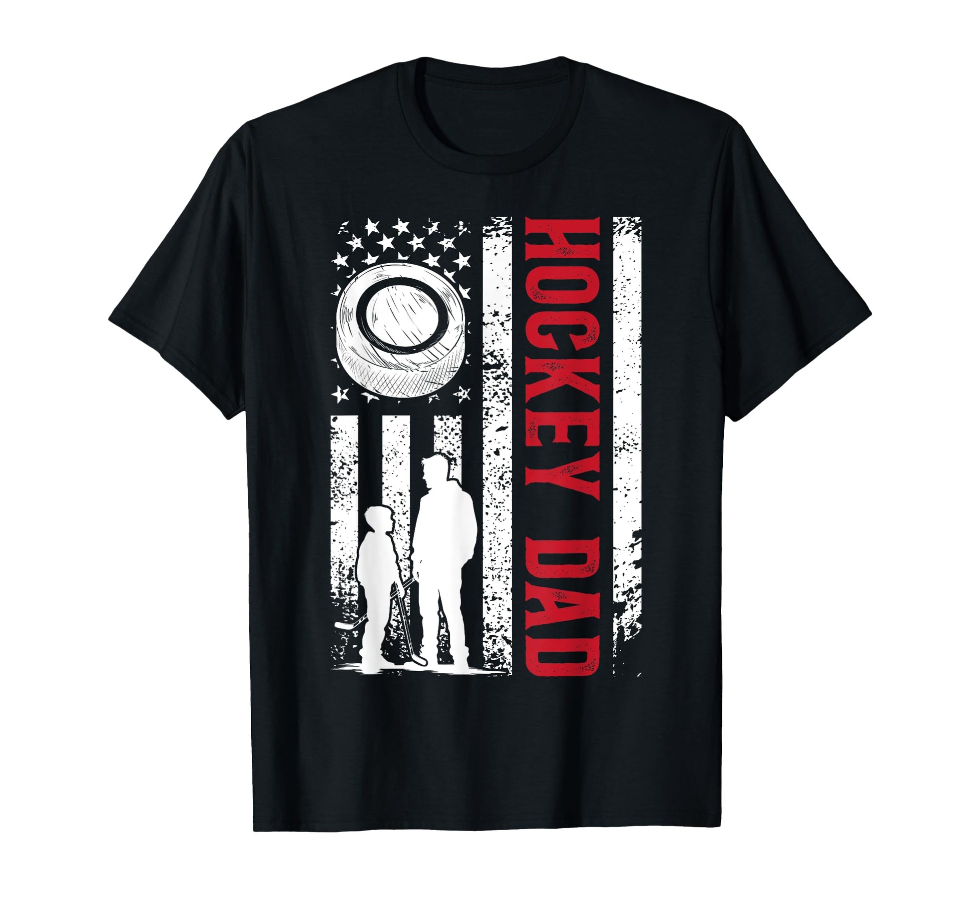 Hockey Dad Us Flag Ice Hockey Father Ice T-Shirt - Novelty Apparel Unisex - T-Shirt, Sweatshirt, Hoodie