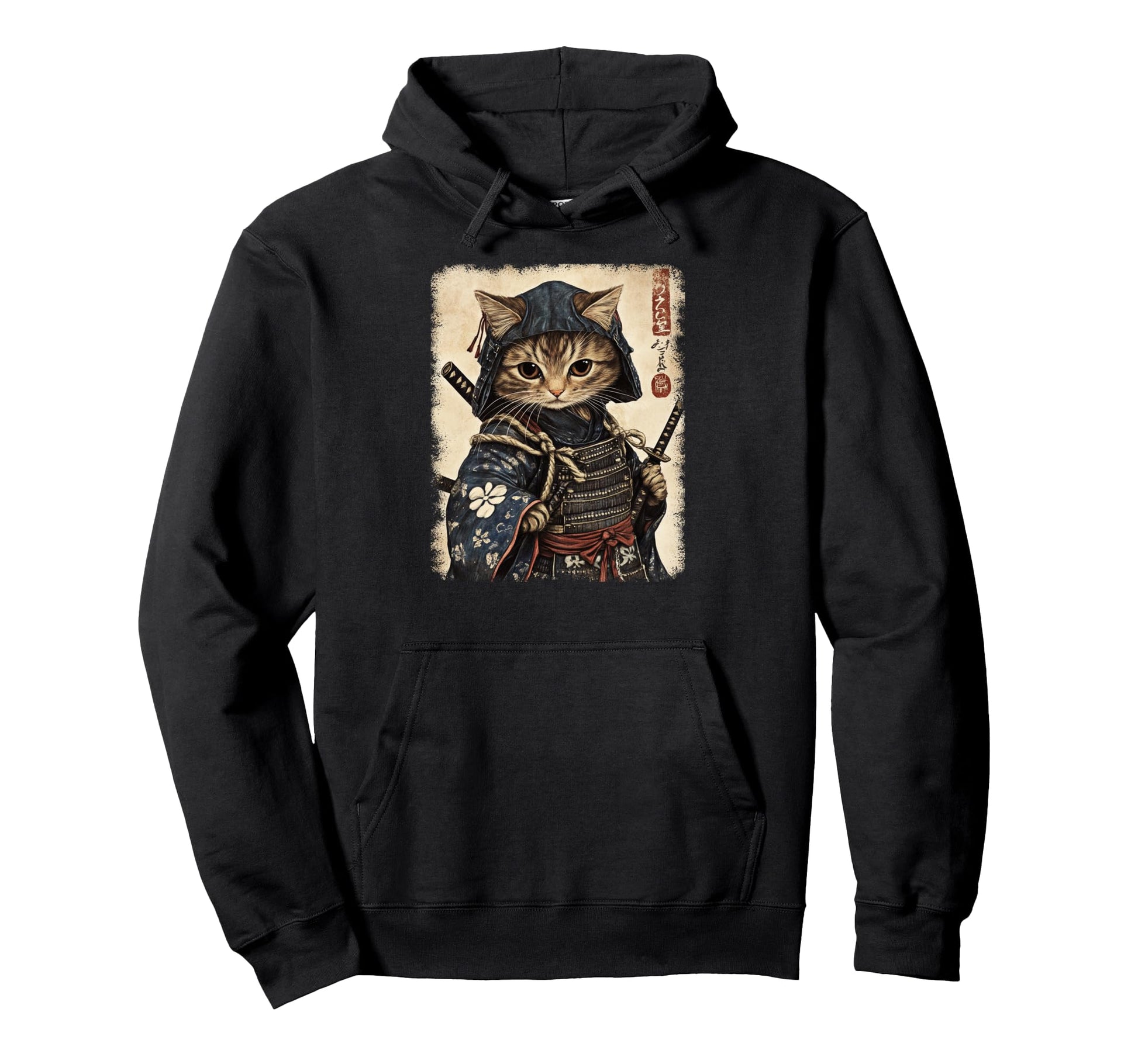 Japanese Samurai Kitten Kawaii Ninja Cat Hoodie - Fun Novelty Design Unisex - T-Shirt, Sweatshirt, Hoodie