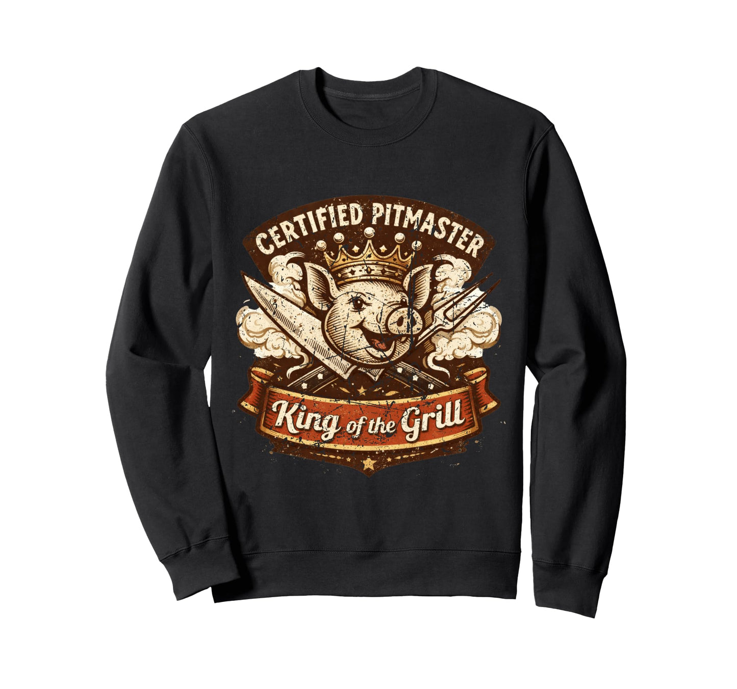 Certified Pitmaster Bbq Dad King Grill Sweatshirt - Novelty Apparel Unisex - T-Shirt, Sweatshirt, Hoodie