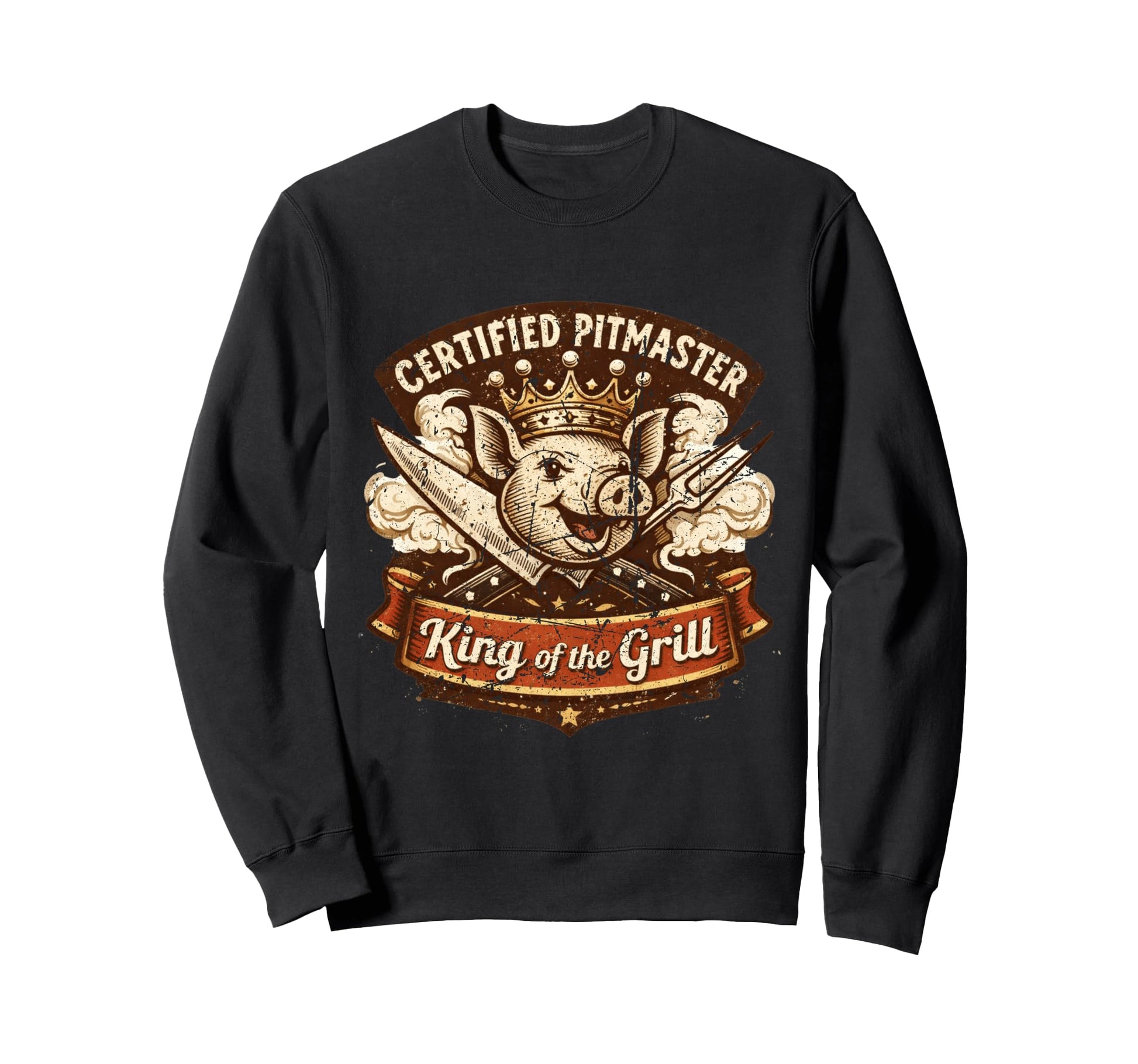 Certified Pitmaster Bbq Dad King Grill Sweatshirt - Novelty Apparel Unisex - T-Shirt, Sweatshirt, Hoodie