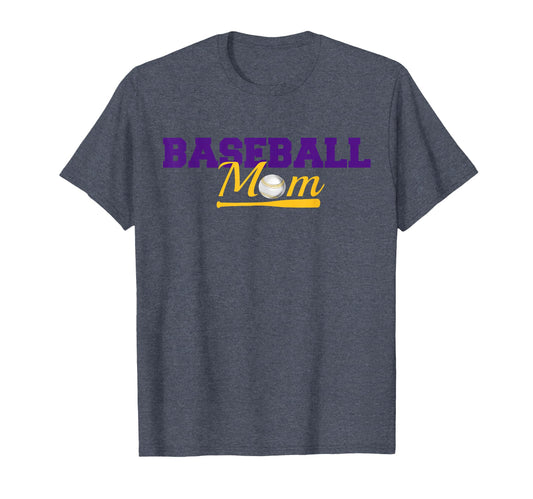 Baseball Mom Purple Gold Text Fun T-Shirt - Fun Novelty Design for Adults - T-Shirt, Sweatshirt, Hoodie