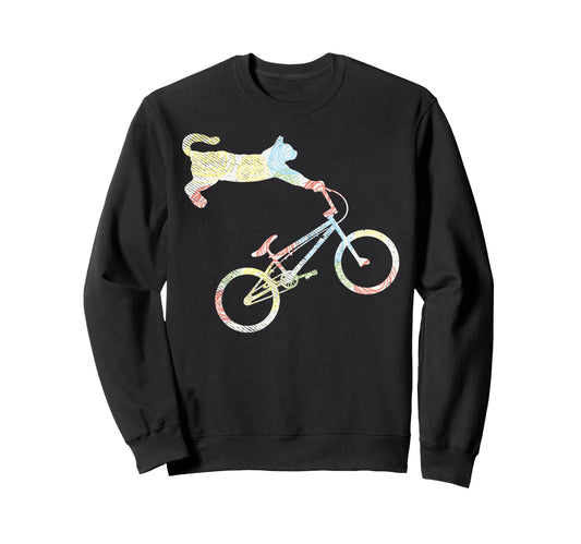 Biker Cat Bmx Bike Funny Animal Biking Sweatshirt - Graphic Print Unisex - T-Shirt, Sweatshirt, Hoodie