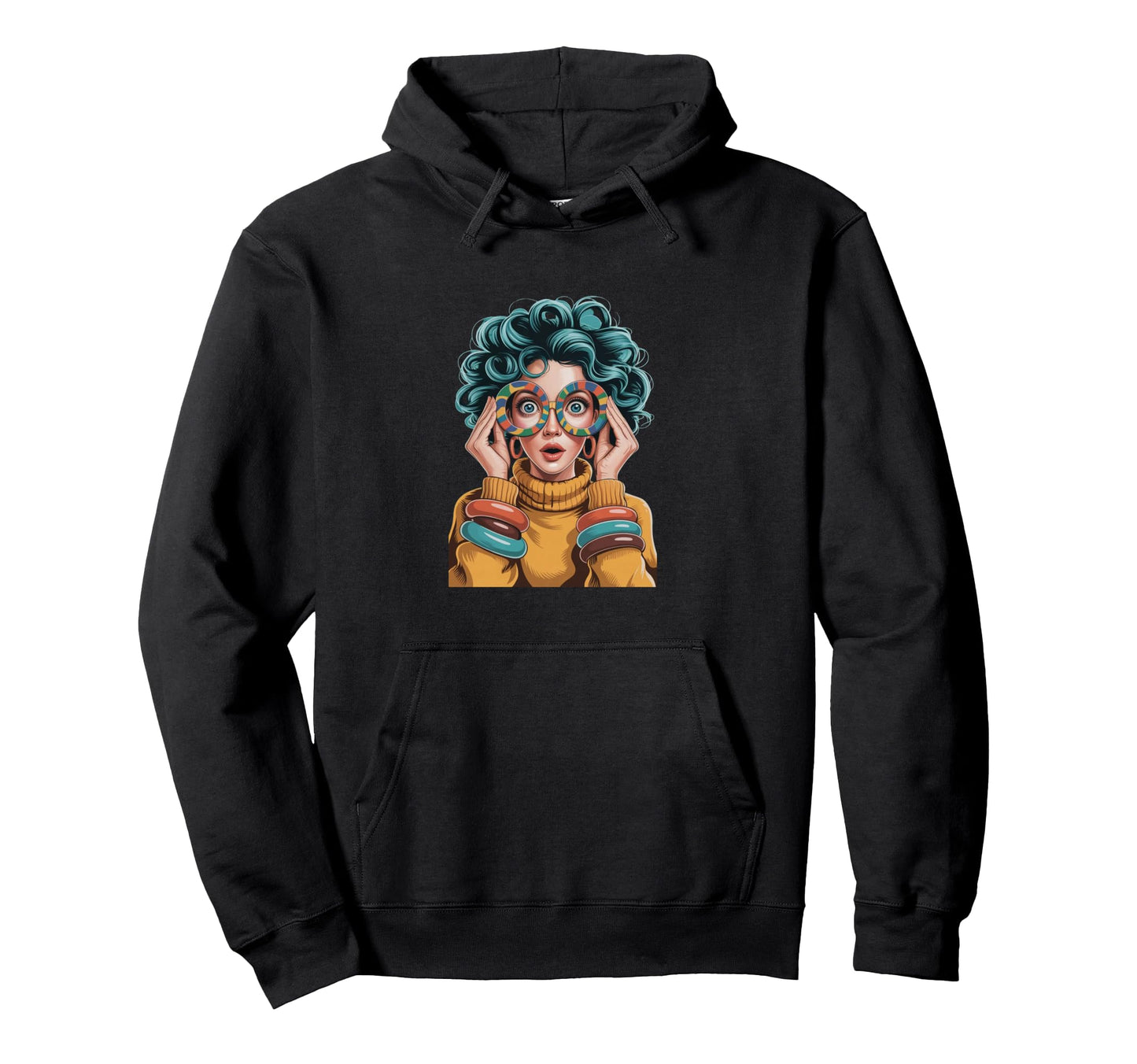 Surprised Blue Hair Colorful Round Pop Hoodie - Graphic Print Unisex - T-Shirt, Sweatshirt, Hoodie