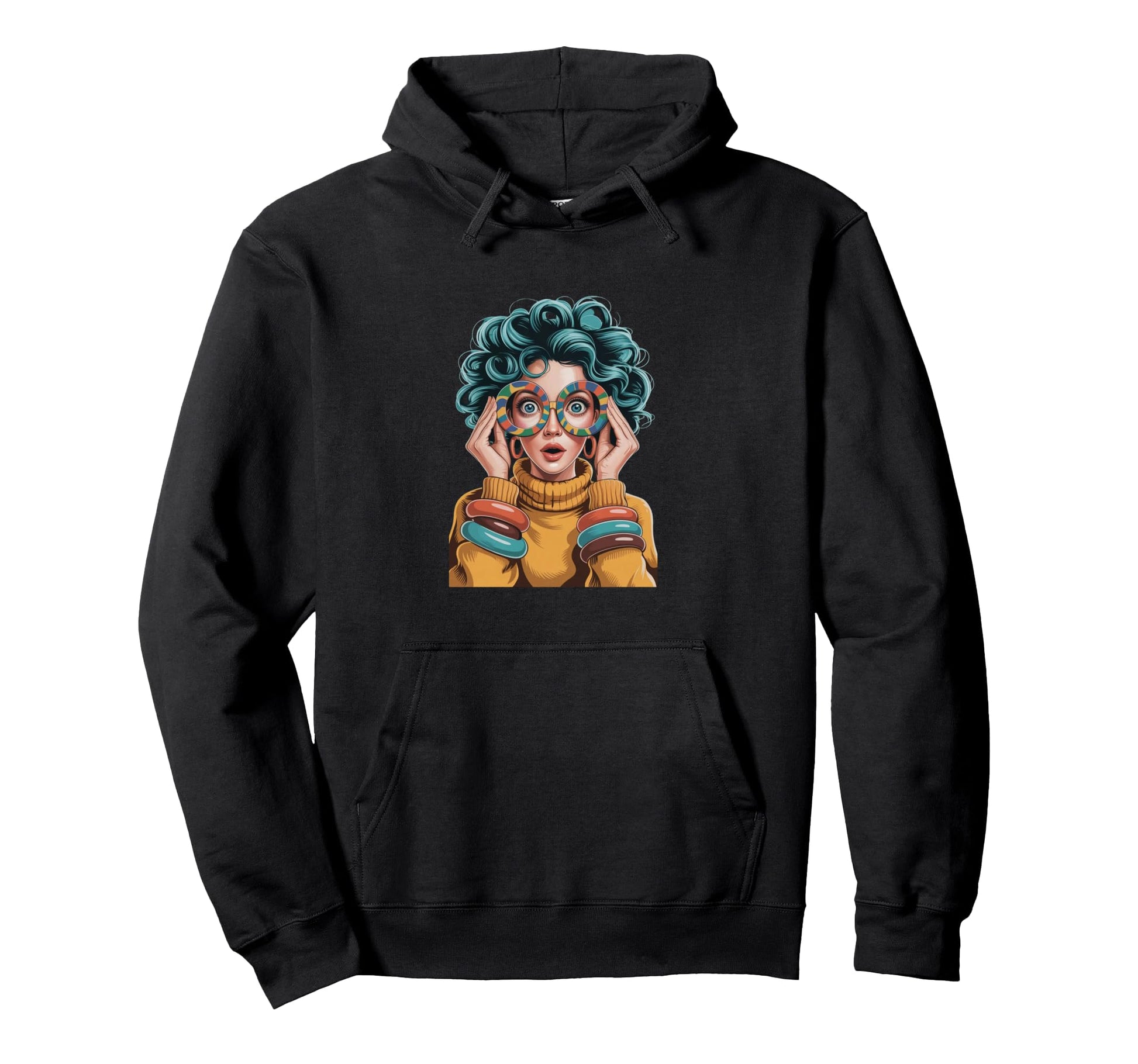 Surprised Blue Hair Colorful Round Pop Hoodie - Graphic Print Unisex - T-Shirt, Sweatshirt, Hoodie