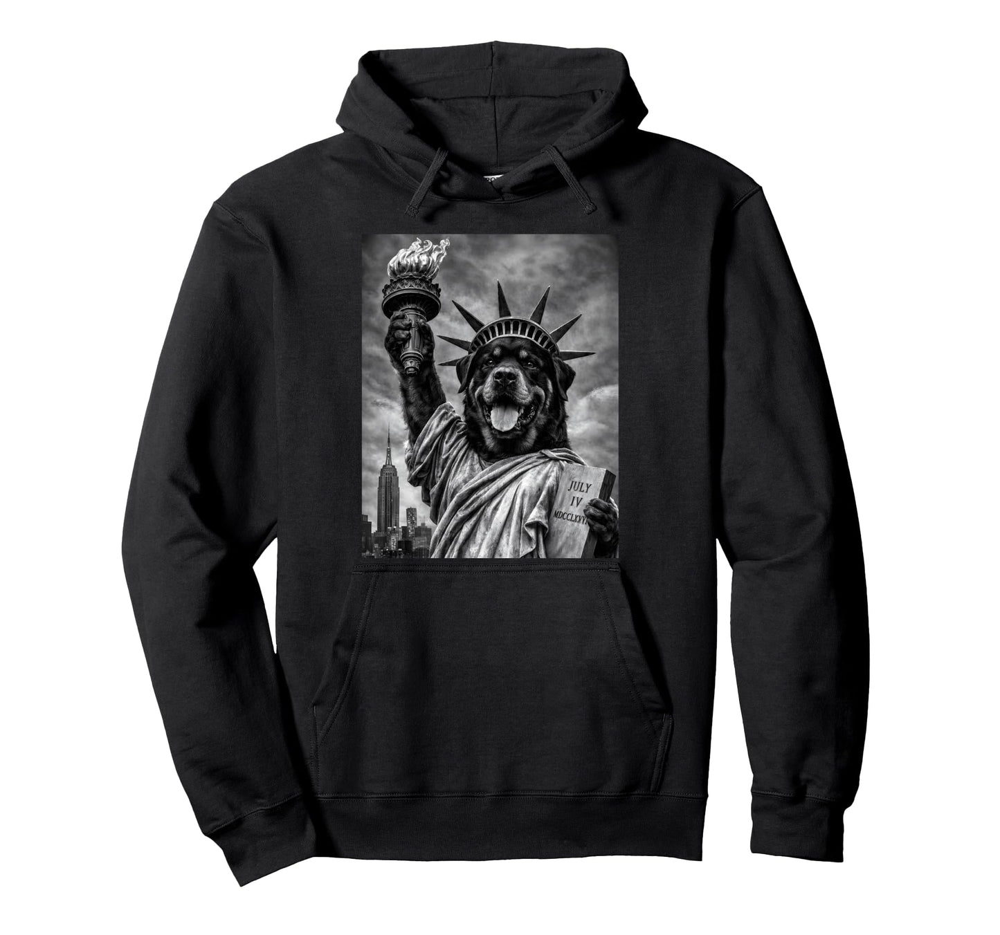 Dog Statue Liberty Funny Freedom White Hoodie - Minimalist Print Unisex - T-Shirt, Sweatshirt, Hoodie