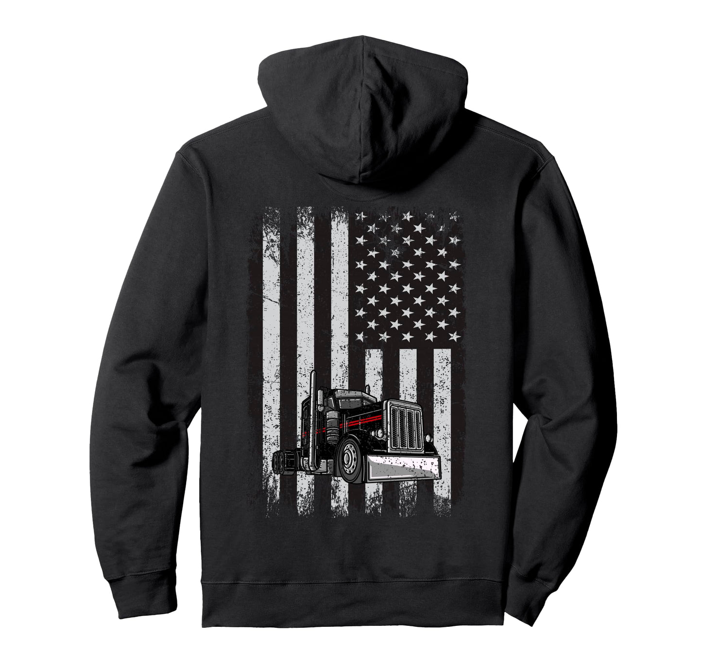 Patriotic Black Truck American Flag Black Hoodie - Graphic Print Men Women - T-Shirt, Sweatshirt, Hoodie