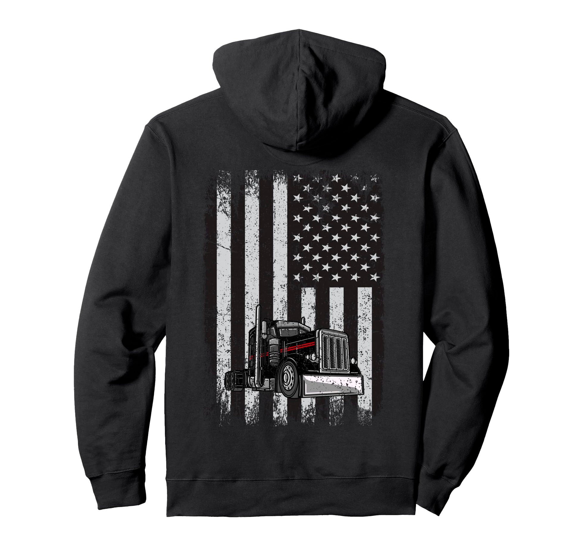 Patriotic Black Truck American Flag Black Hoodie - Graphic Print Men Women - T-Shirt, Sweatshirt, Hoodie