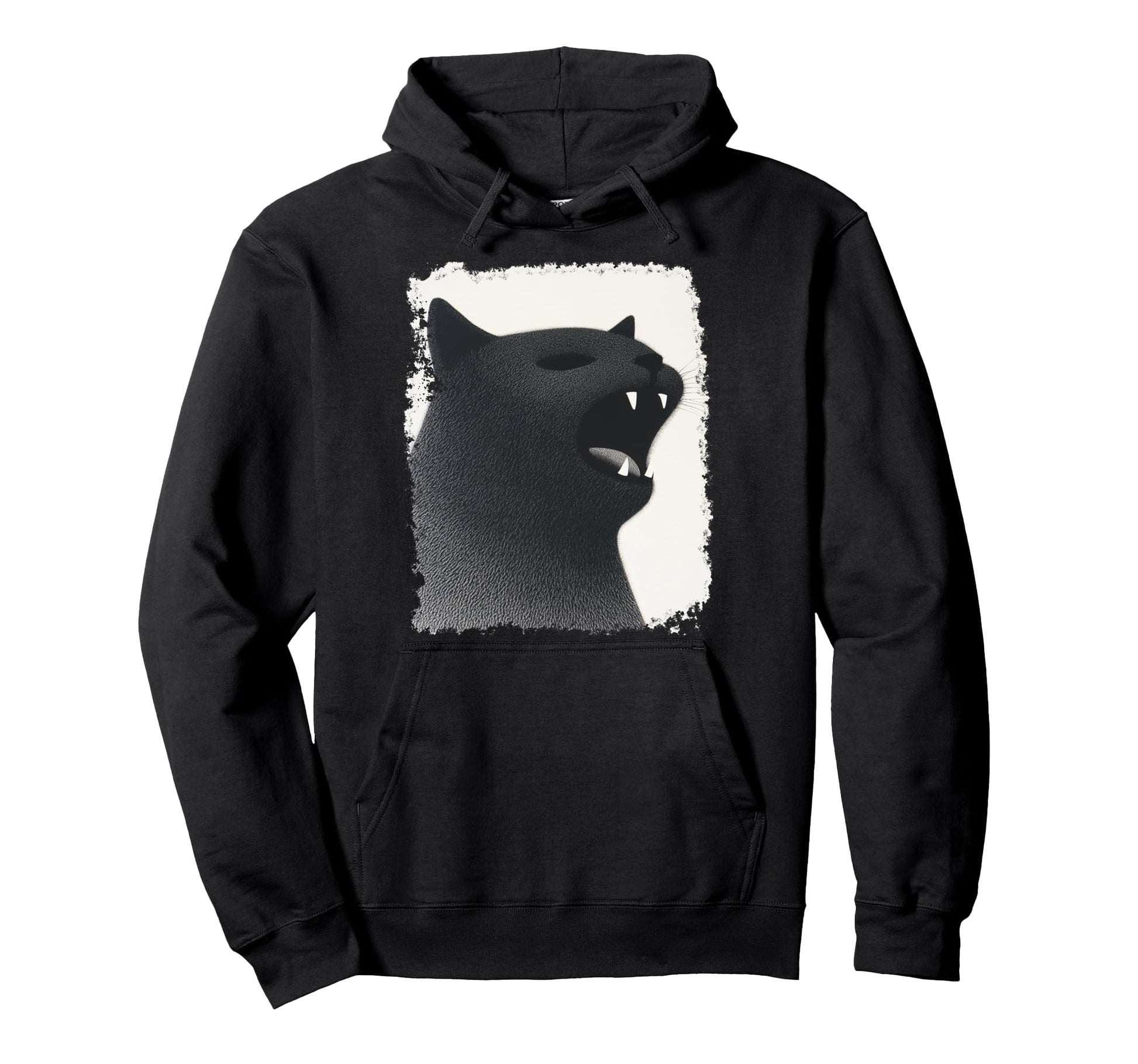 Pop Art Screaming Hissing Cat Black Hoodie - Fun Novelty Design for Adults - T-Shirt, Sweatshirt, Hoodie