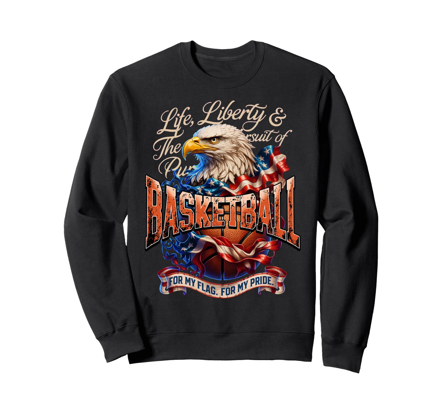 Basketball Eagle American Flag Sweatshirt - Unique Graphic Unisex - T-Shirt, Sweatshirt, Hoodie