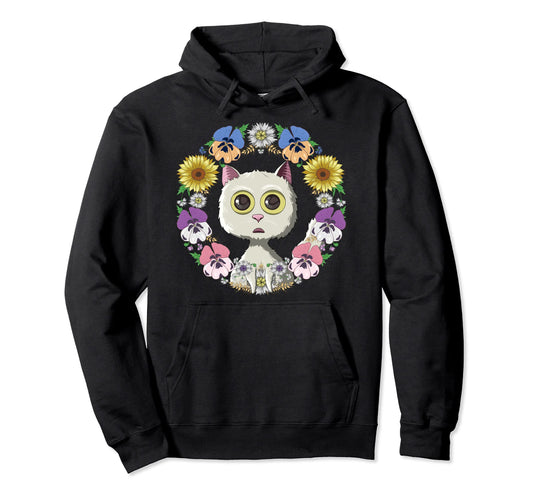 Cat Kawaii Anime Sunflower Floral Cat Hoodie - Streetwear Style Unisex - T-Shirt, Sweatshirt, Hoodie