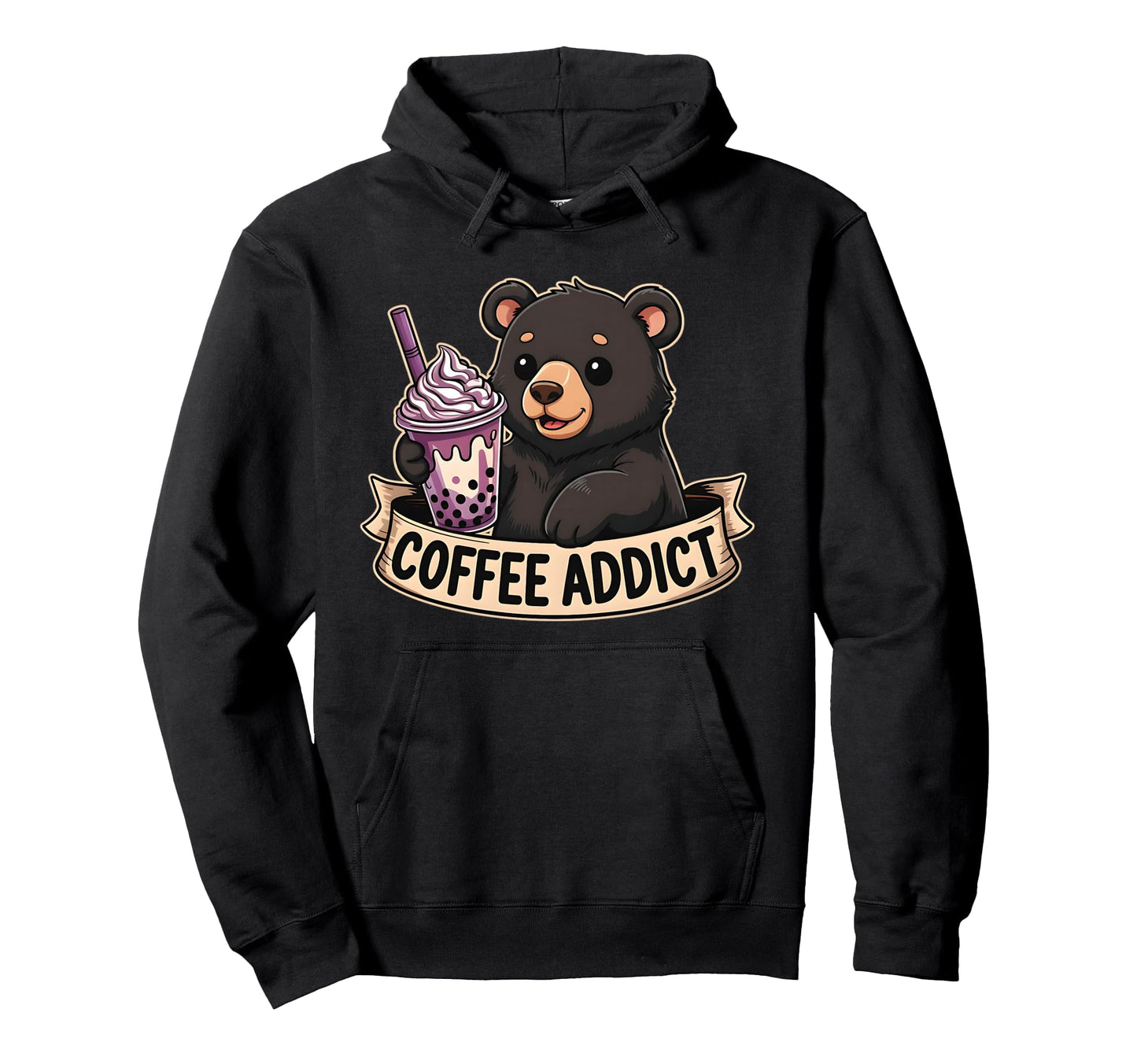 Black Bear Boba Coffee Addict Camping Hoodie - Minimalist Print Men Women - T-Shirt, Sweatshirt, Hoodie