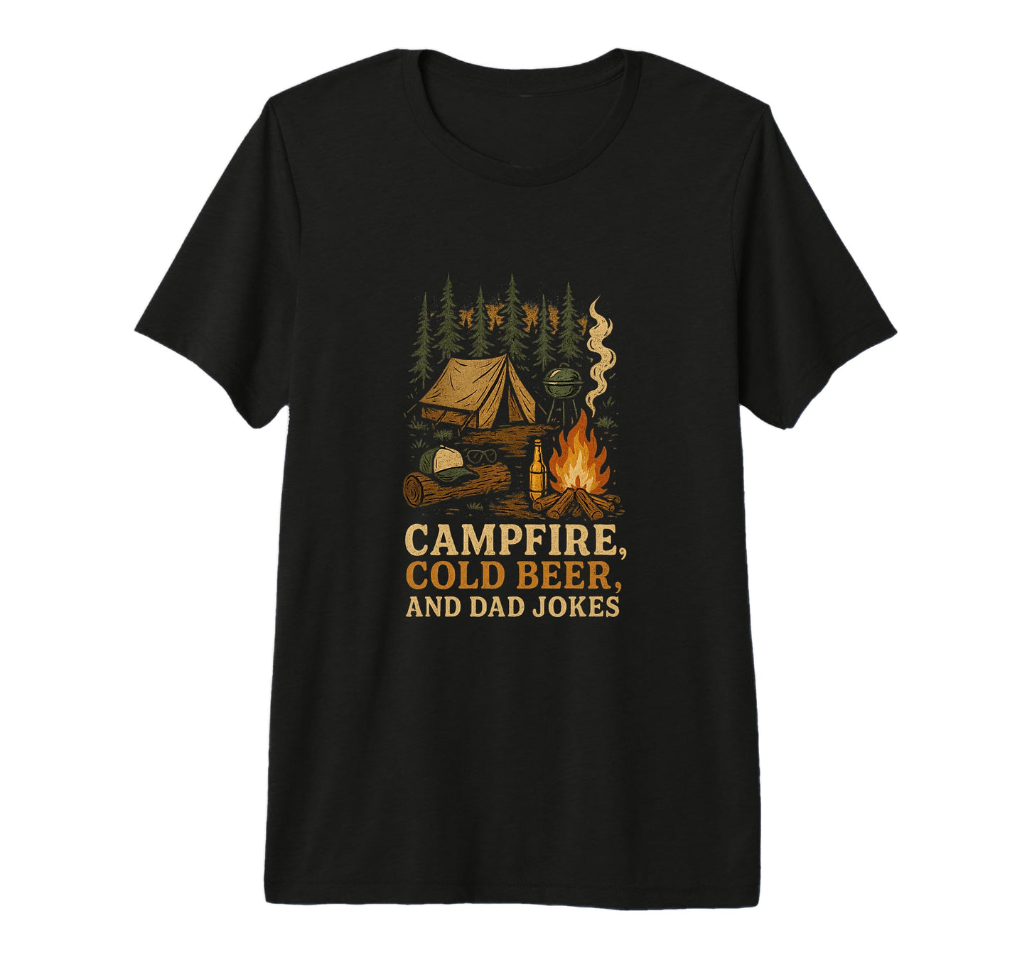 Campfire Cold Beer And Dad Jokes Tri T-Shirt - Streetwear Style for Adults - T-Shirt, Sweatshirt, Hoodie