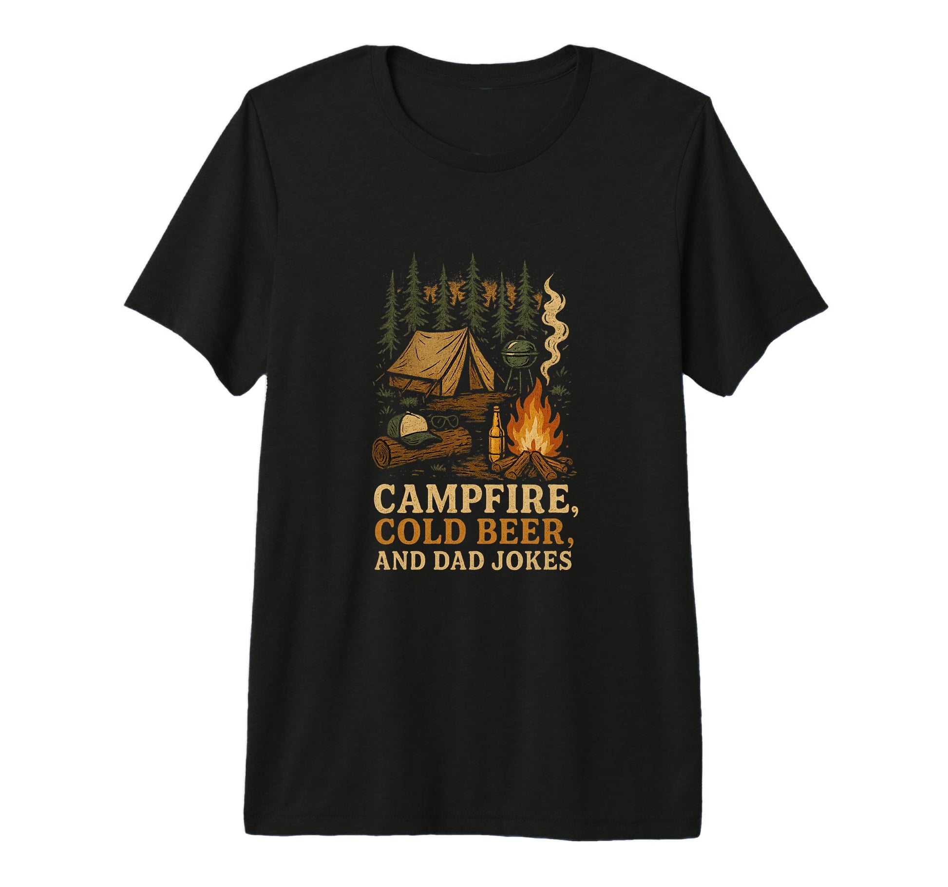 Campfire Cold Beer And Dad Jokes Tri T-Shirt - Streetwear Style for Adults - T-Shirt, Sweatshirt, Hoodie