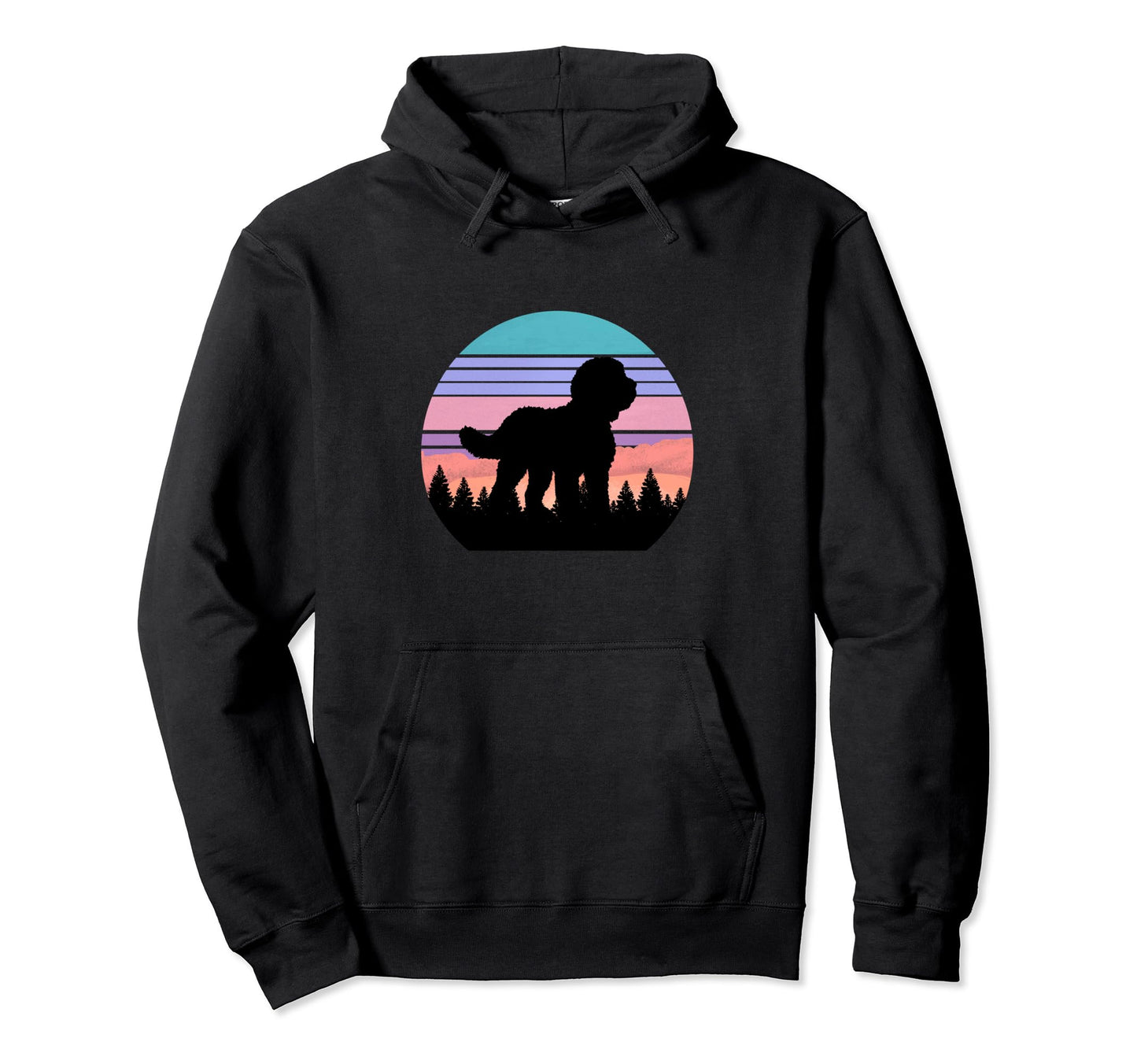 Sheepadoodle Dog Sunset Distressed Hiking Hoodie - Graphic Print Unisex - T-Shirt, Sweatshirt, Hoodie