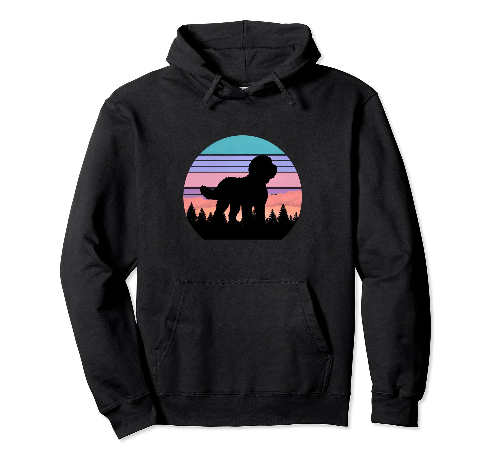Sheepadoodle Dog Sunset Distressed Hiking Hoodie - Graphic Print Unisex - T-Shirt, Sweatshirt, Hoodie
