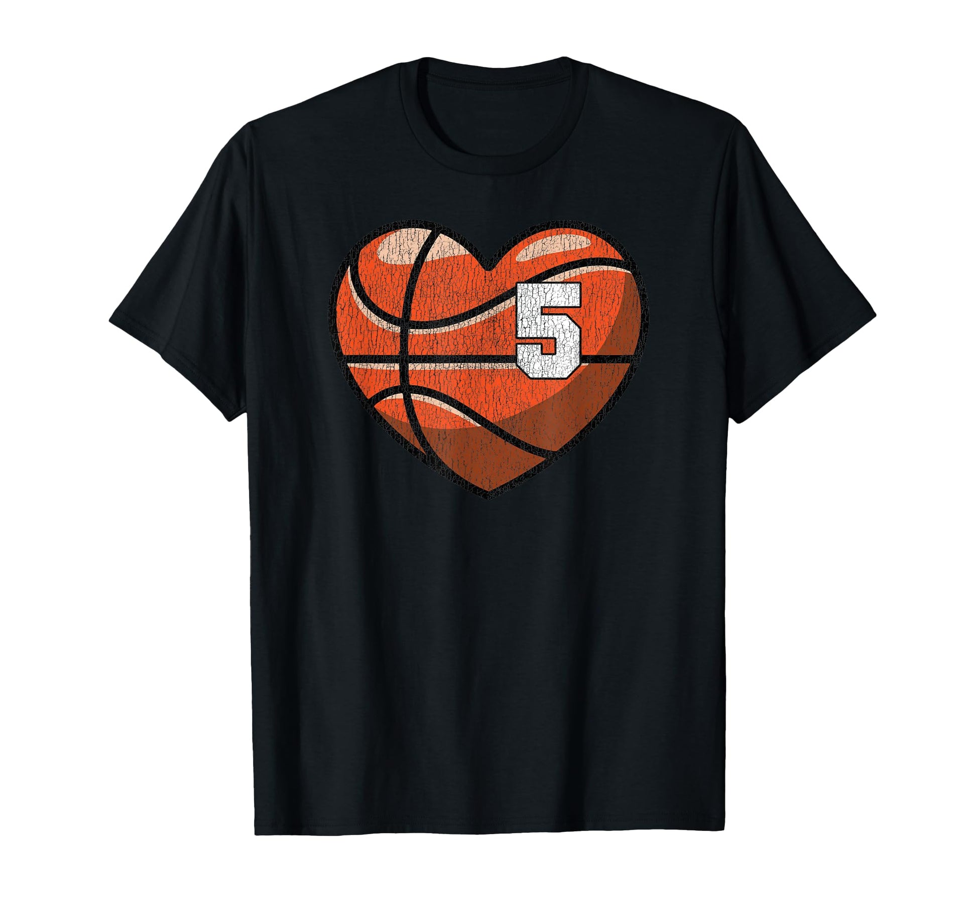 Basketball Number 5 Distressed Heart T-Shirt - Fun Novelty Design Unisex - T-Shirt, Sweatshirt, Hoodie