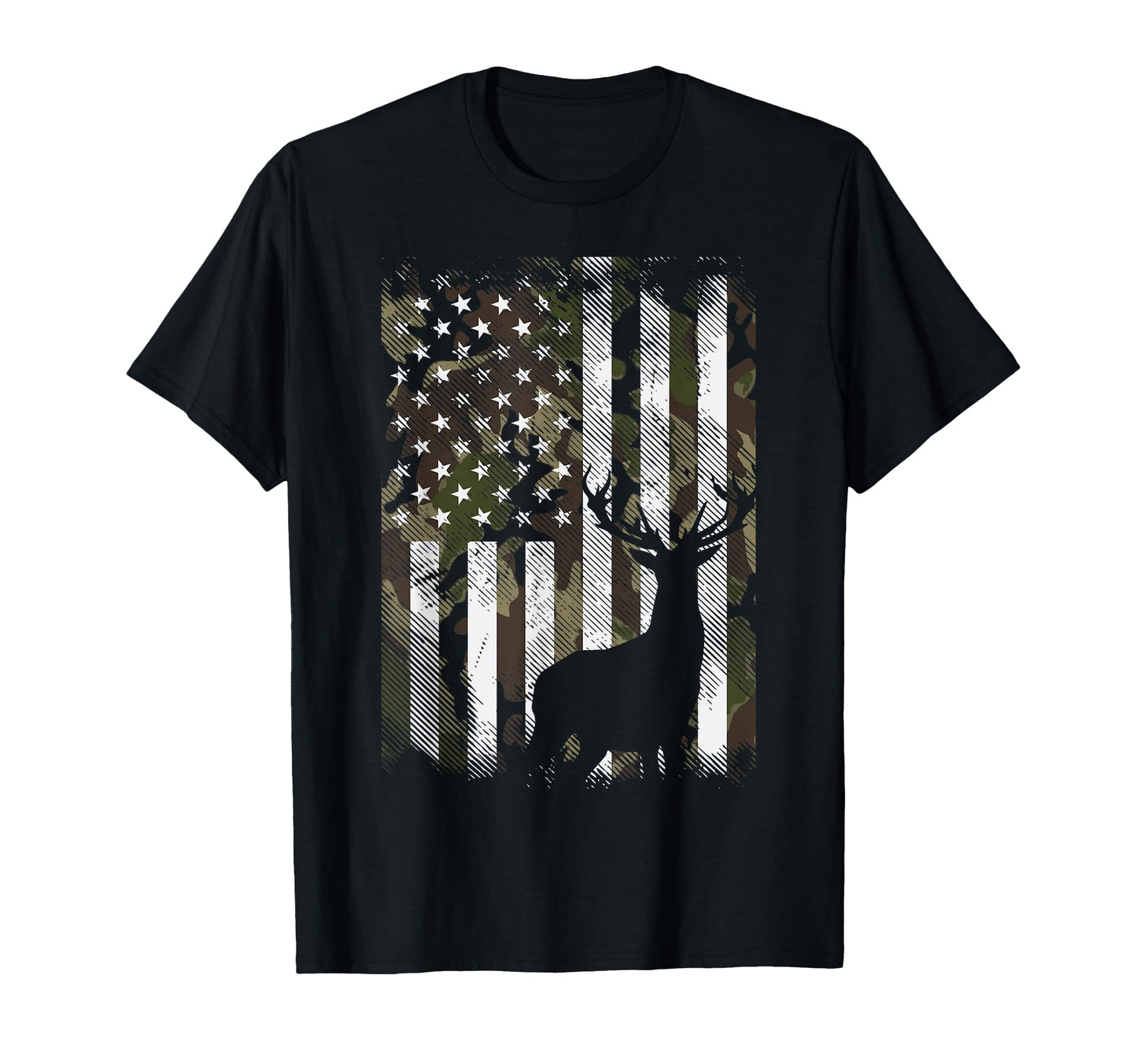 Camo Us Flag Deer Elk Buck T-Shirt - Fun Novelty Design for Adults - T-Shirt, Sweatshirt, Hoodie