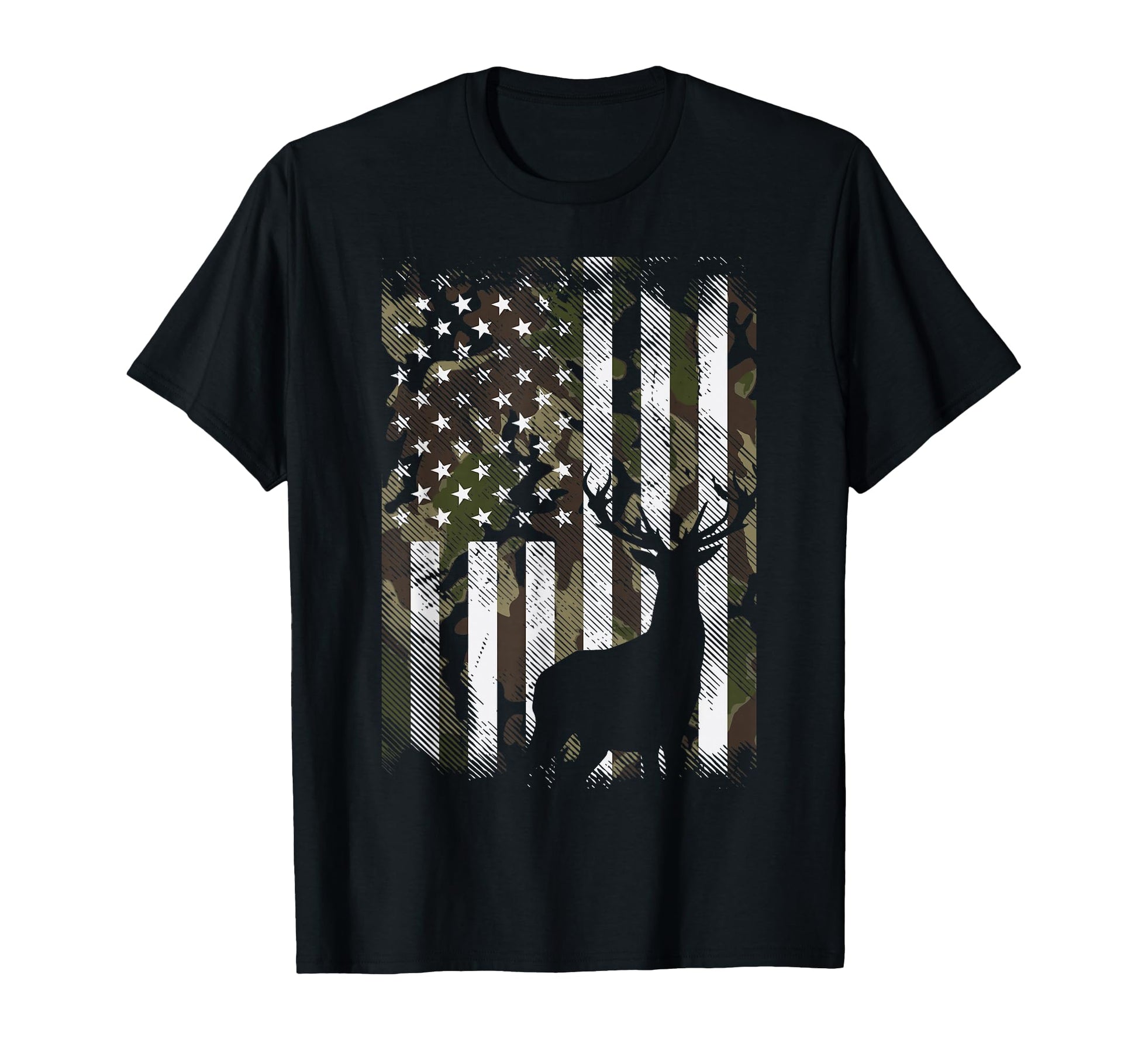 Camo Us Flag Deer Elk Buck T-Shirt - Fun Novelty Design for Adults - T-Shirt, Sweatshirt, Hoodie