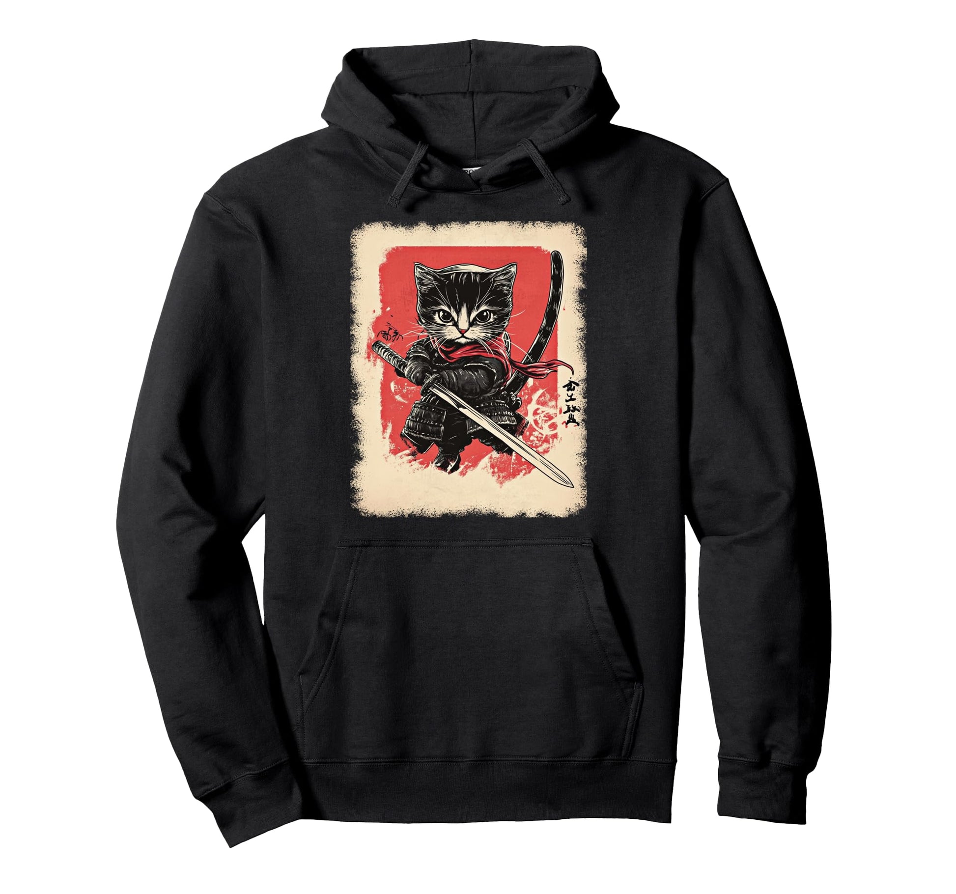 Japanese Samurai Kitten Kawaii Ninja Cat Hoodie - Fun Novelty Design Unisex - T-Shirt, Sweatshirt, Hoodie