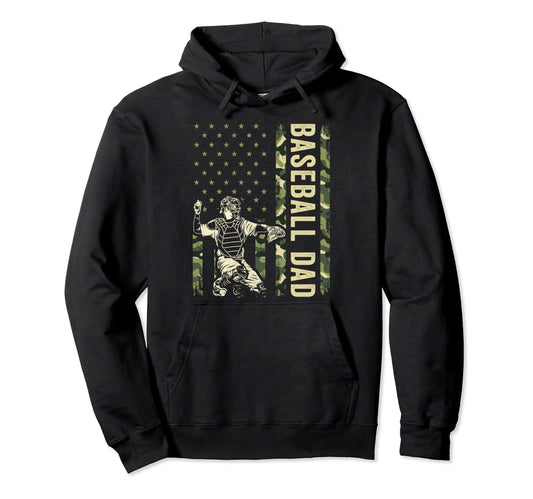 Catcher Baseball Camo American Flag Hoodie - Minimalist Print for Adults - T-Shirt, Sweatshirt, Hoodie