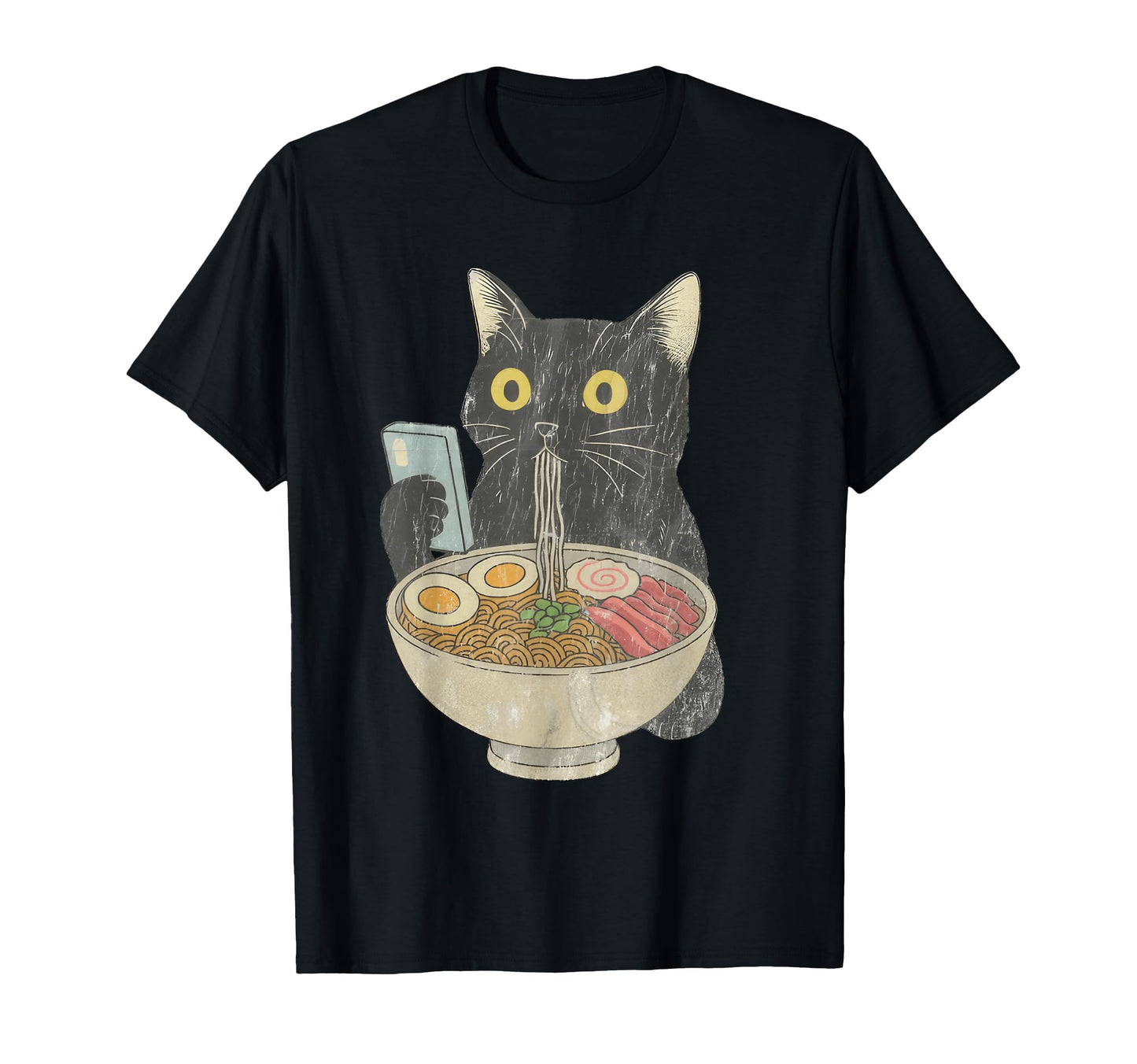 Black Cat Eating Ramen Japan T-Shirt - Casual Everyday Wear for Adults - T-Shirt, Sweatshirt, Hoodie