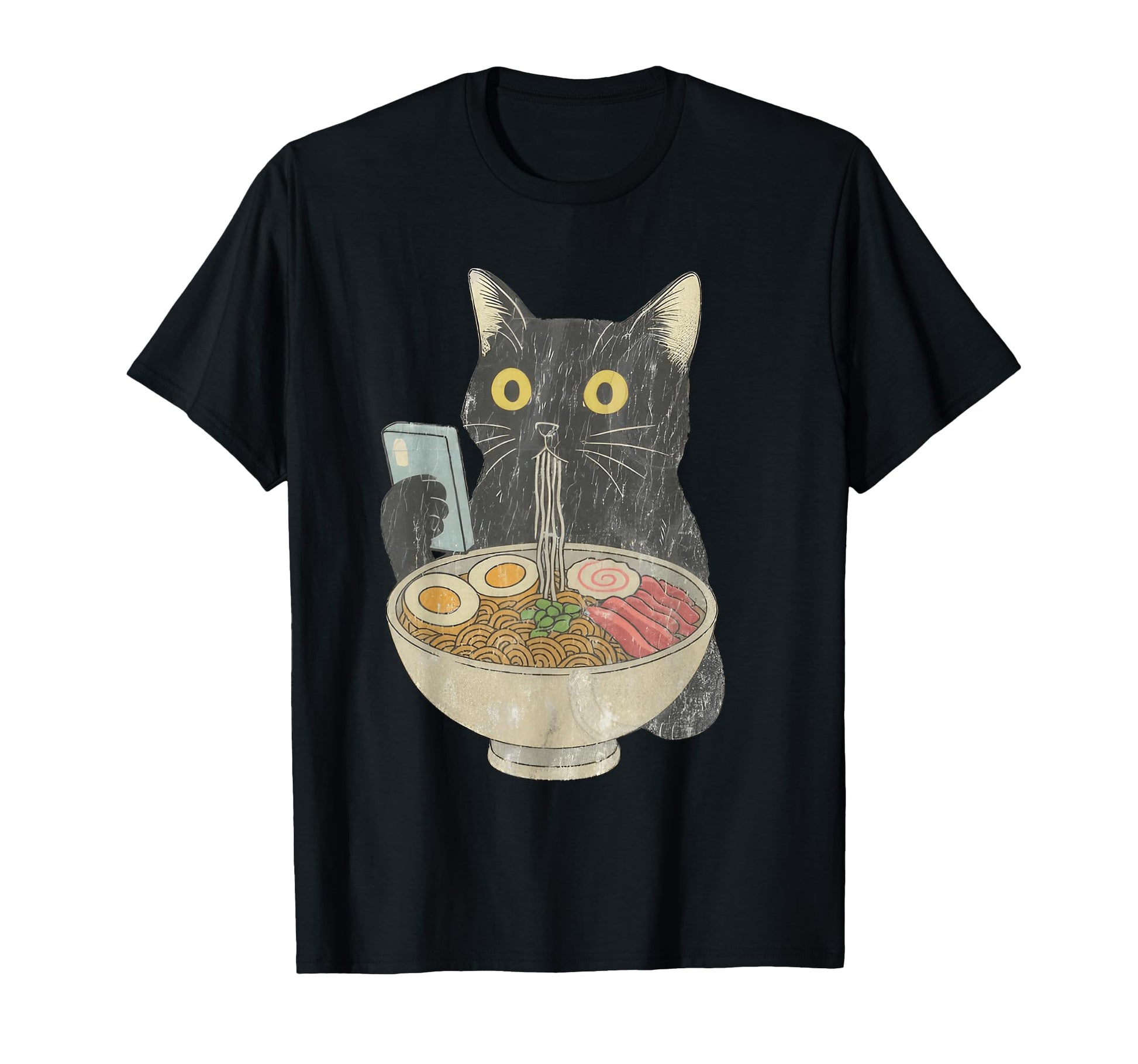 Black Cat Eating Ramen Japan T-Shirt - Casual Everyday Wear for Adults - T-Shirt, Sweatshirt, Hoodie