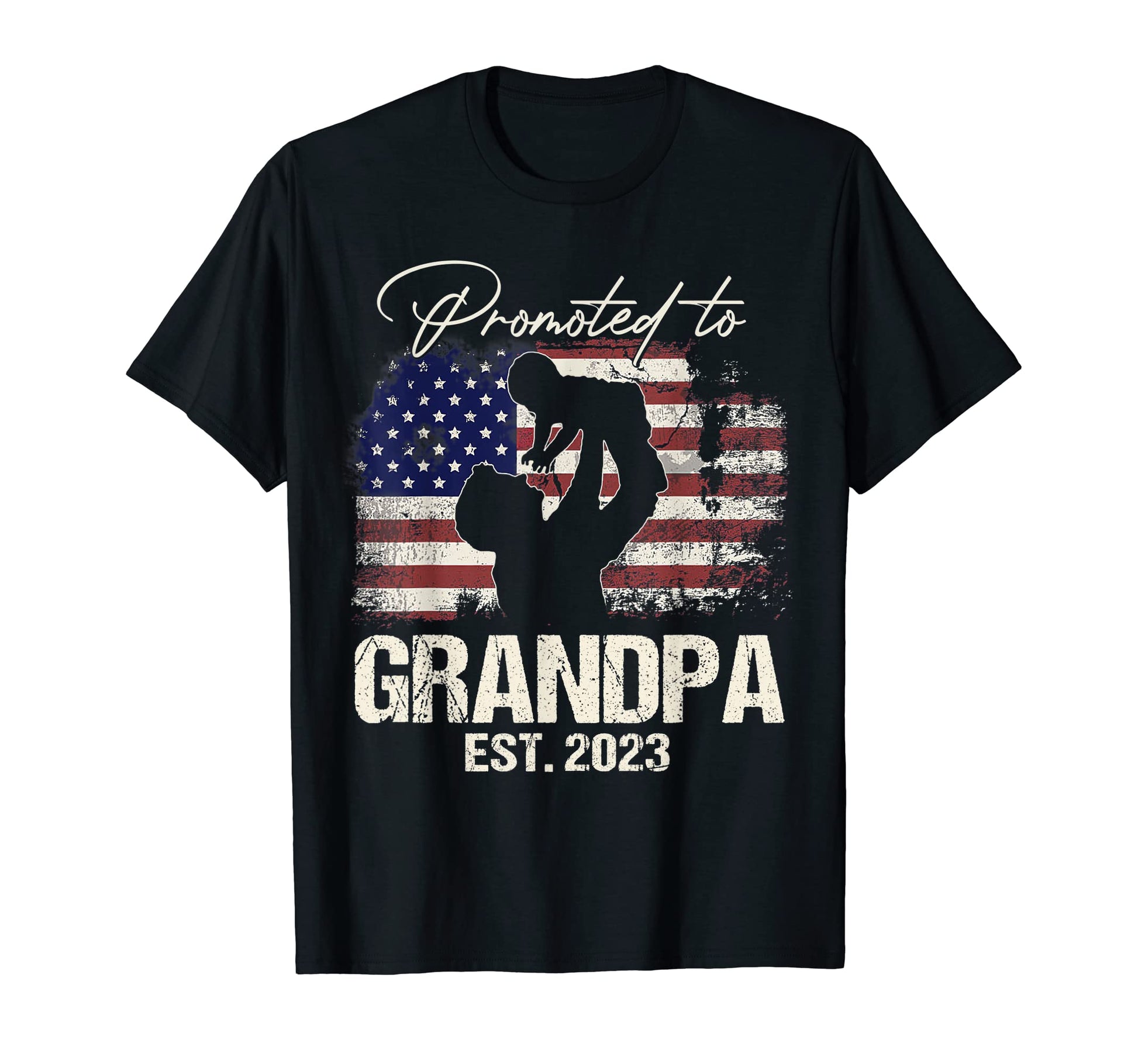 Promoted To Grandpa Est 2023 American T-Shirt - Novelty Apparel for Adults - T-Shirt, Sweatshirt, Hoodie