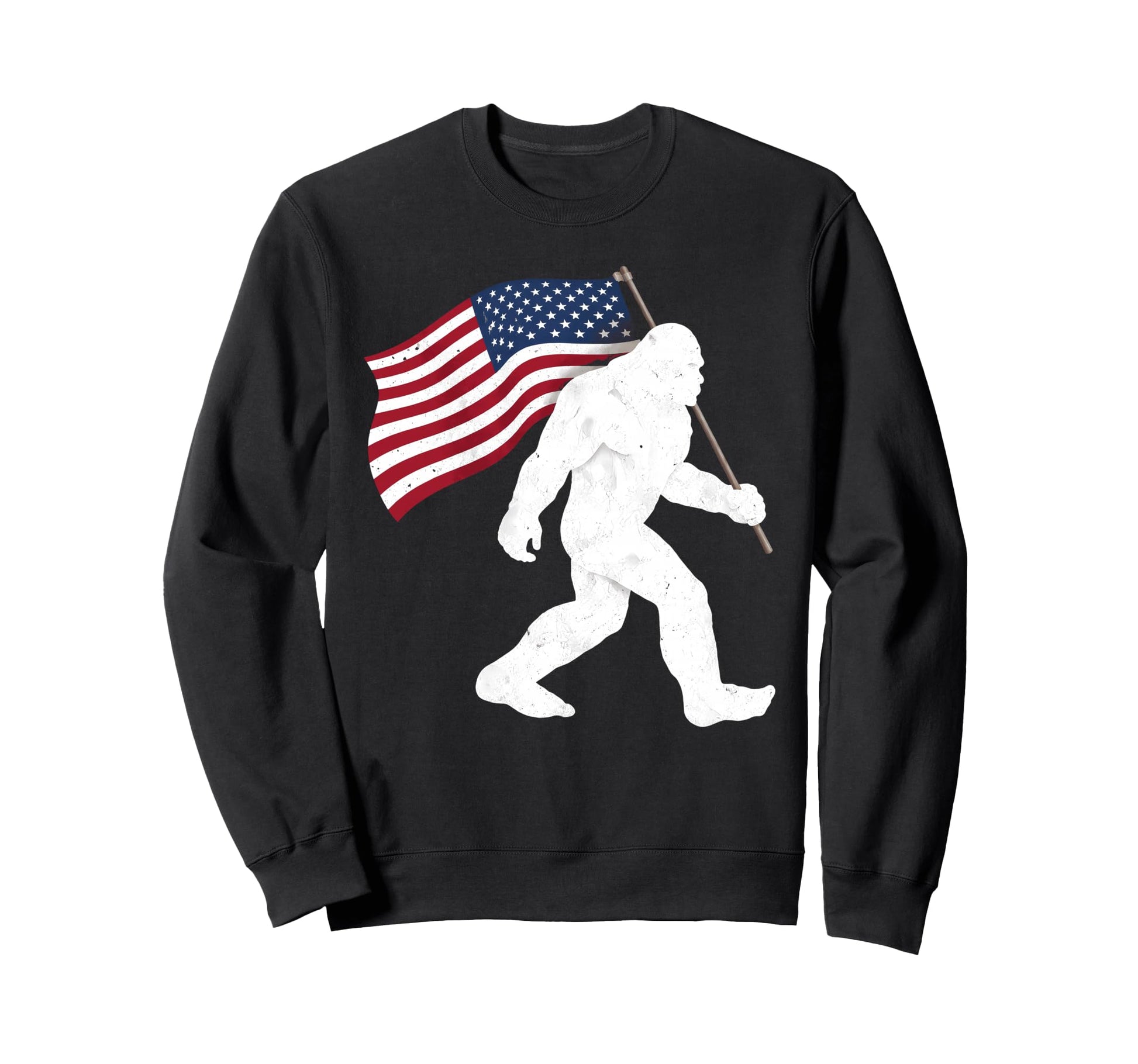 Bigfoot Carrying American Flag July Sweatshirt - Novelty Apparel Unisex - T-Shirt, Sweatshirt, Hoodie