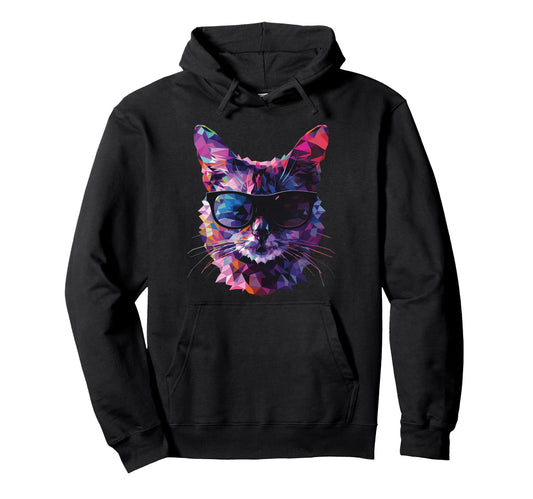Cat Dad Mom Sunglasses Chinchilla Hoodie - Graphic Print Unisex - T-Shirt, Sweatshirt, Hoodie