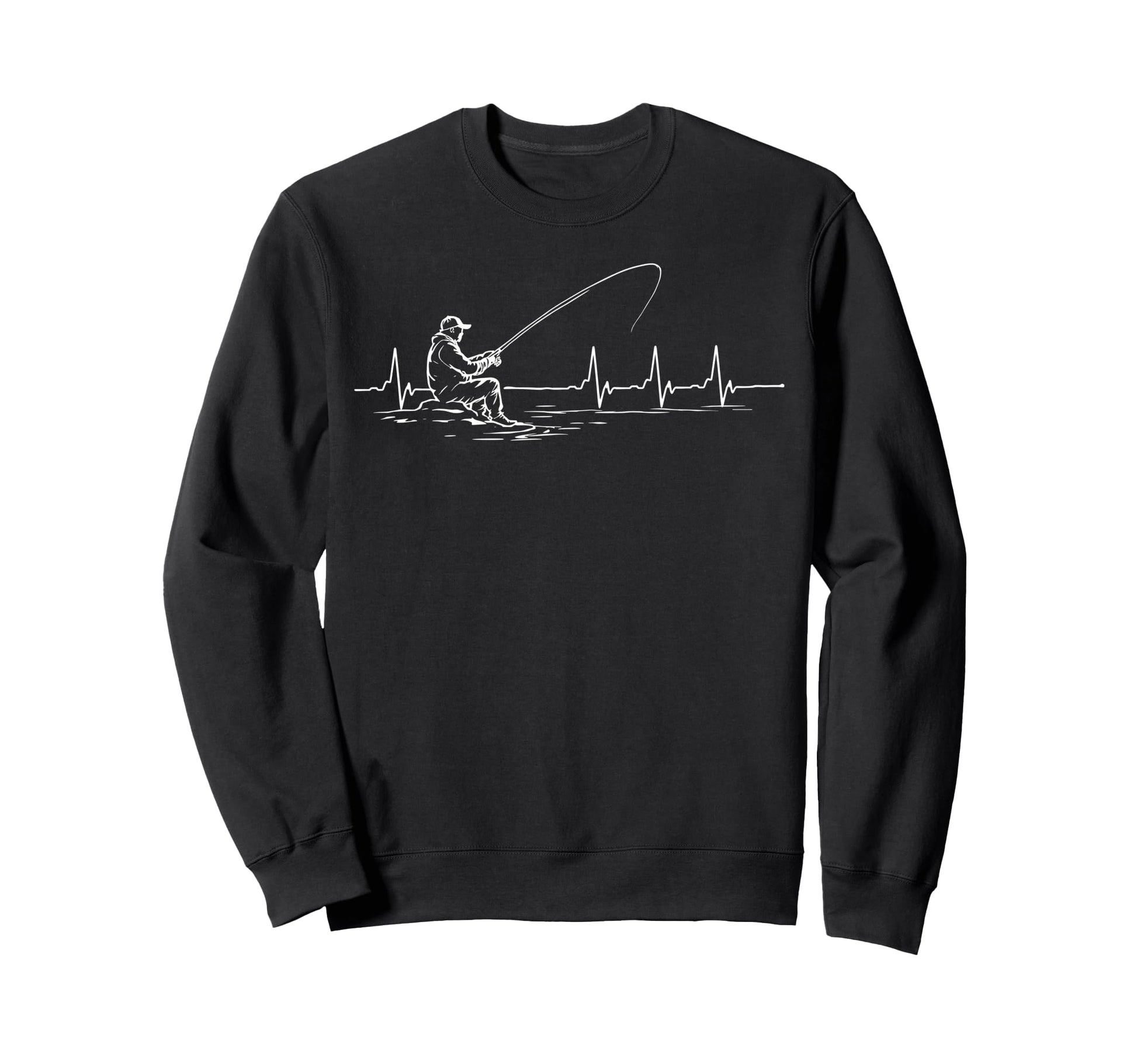 Fisherman Heartbeat Fishing Angler Sweatshirt - Unique Graphic Men Women - T-Shirt, Sweatshirt, Hoodie